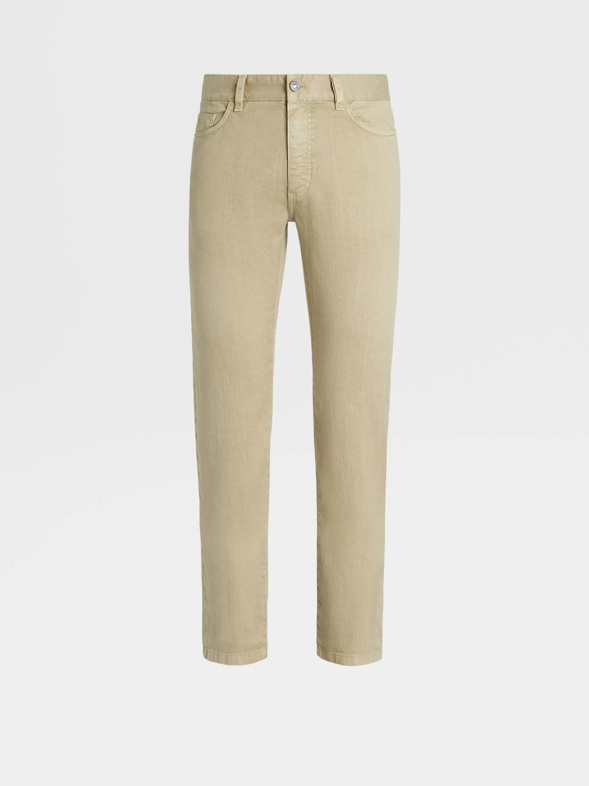 Cheap ZEGNA Jean A Cinq Poches Teint En Piece En Lin Et Coton Extensible Beige