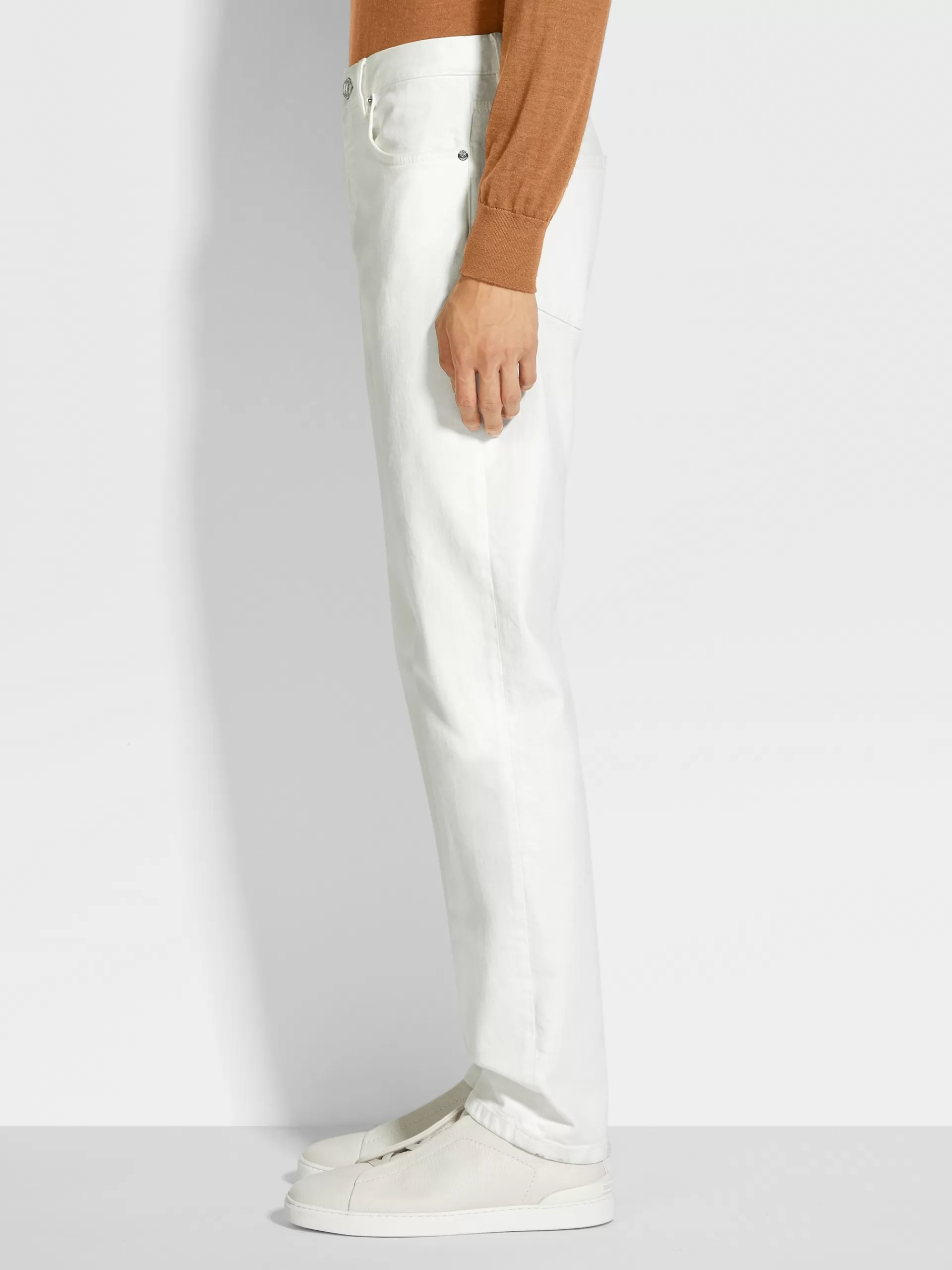 Clearance ZEGNA Jean City A Cinq Poches En Coton Delave Blanc