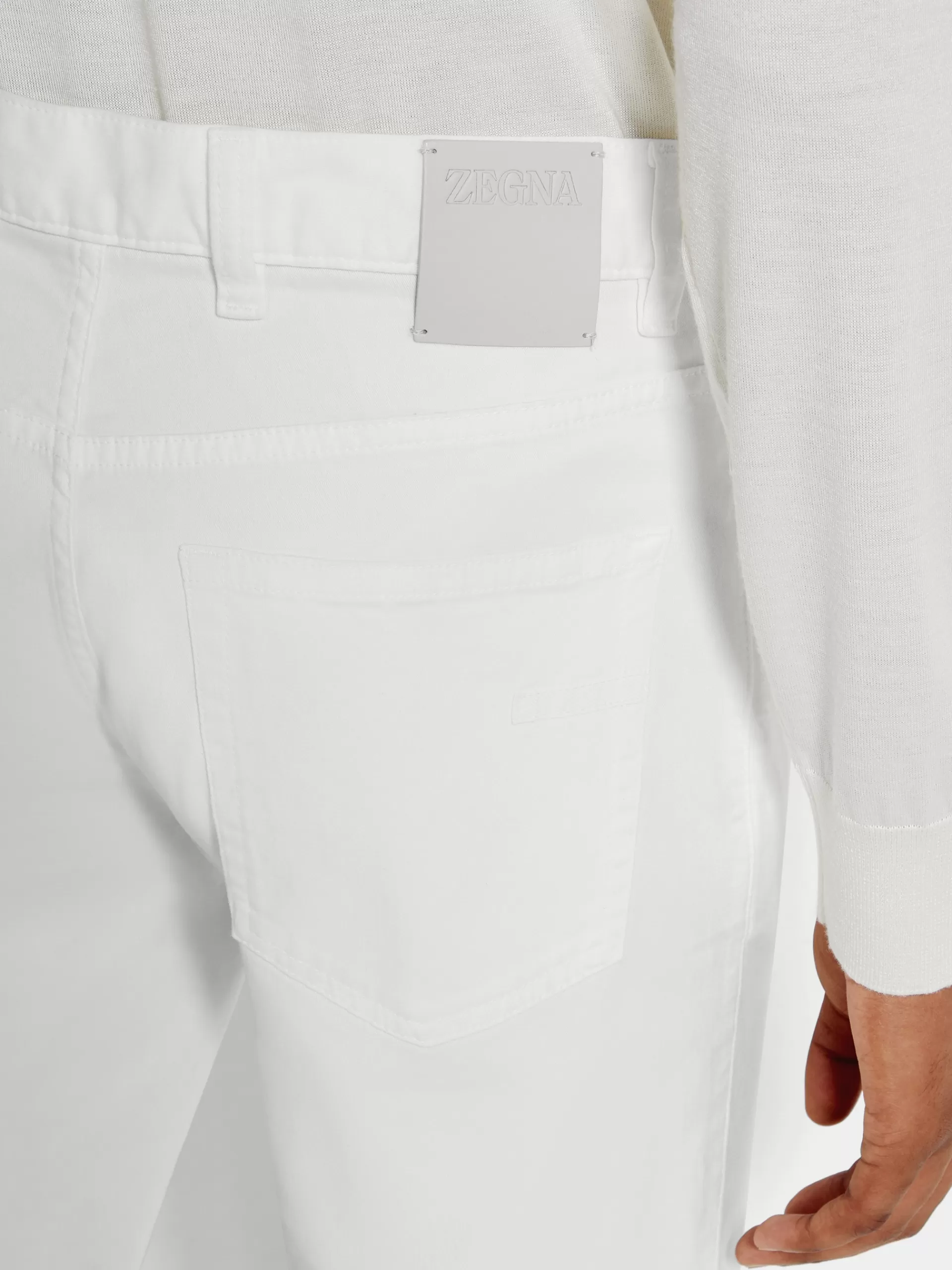 New ZEGNA Jean City A Cinq Poches Teint En Piece En Gabardine De Coton Extensible Blanc