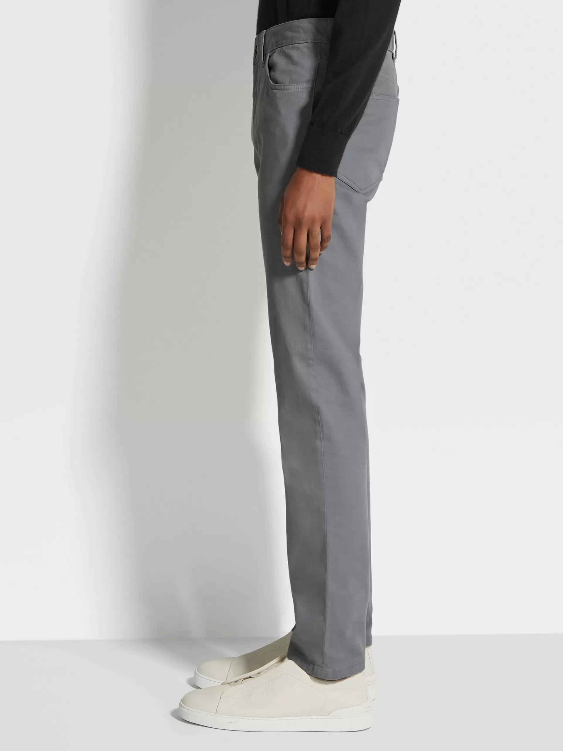 New ZEGNA Jean City A Cinq Poches Teint En Piece En Gabardine De Coton Extensible Gris Clair