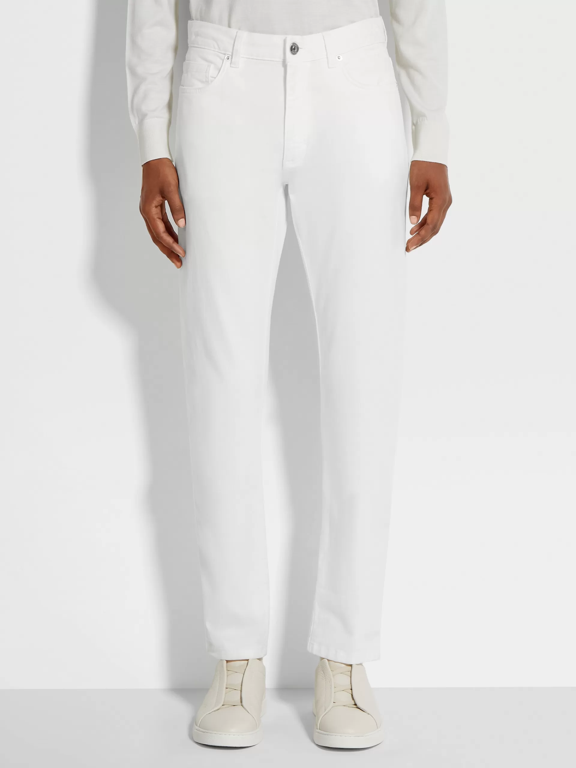 New ZEGNA Jean City A Cinq Poches Teint En Piece En Gabardine De Coton Extensible Blanc