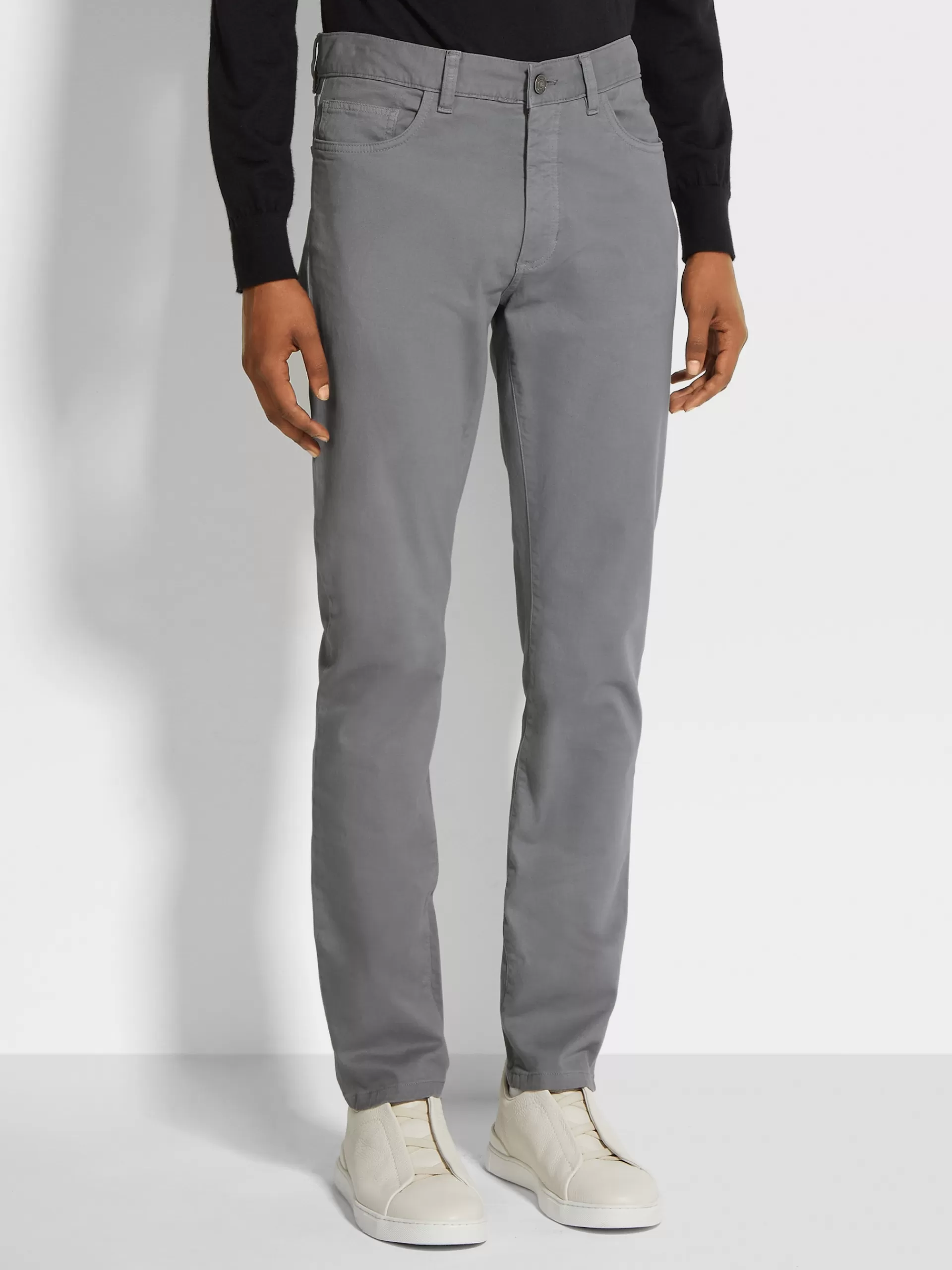 New ZEGNA Jean City A Cinq Poches Teint En Piece En Gabardine De Coton Extensible Gris Clair