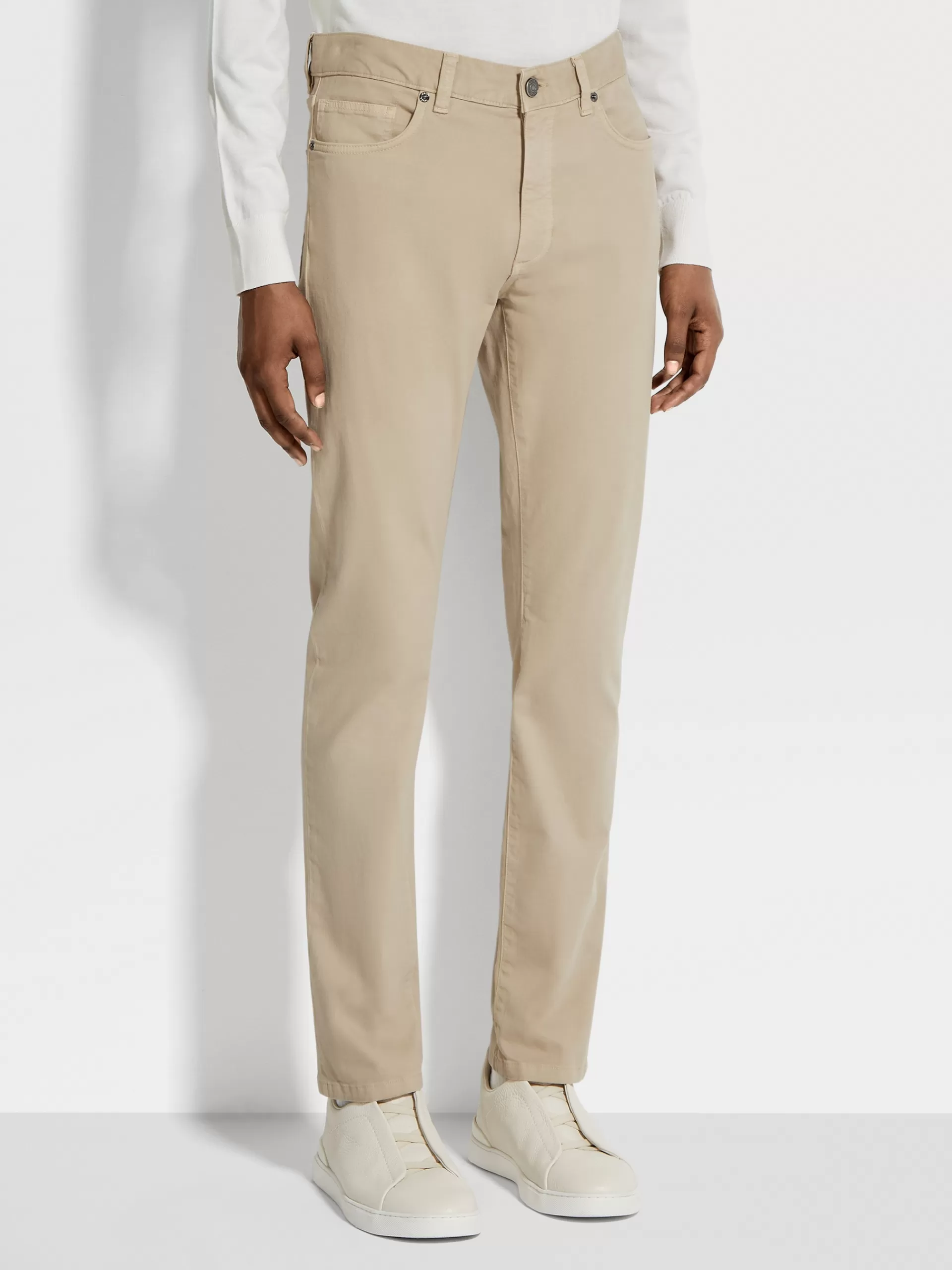 Online ZEGNA Jean City A Cinq Poches Teint En Piece En Gabardine De Coton Extensible Beige