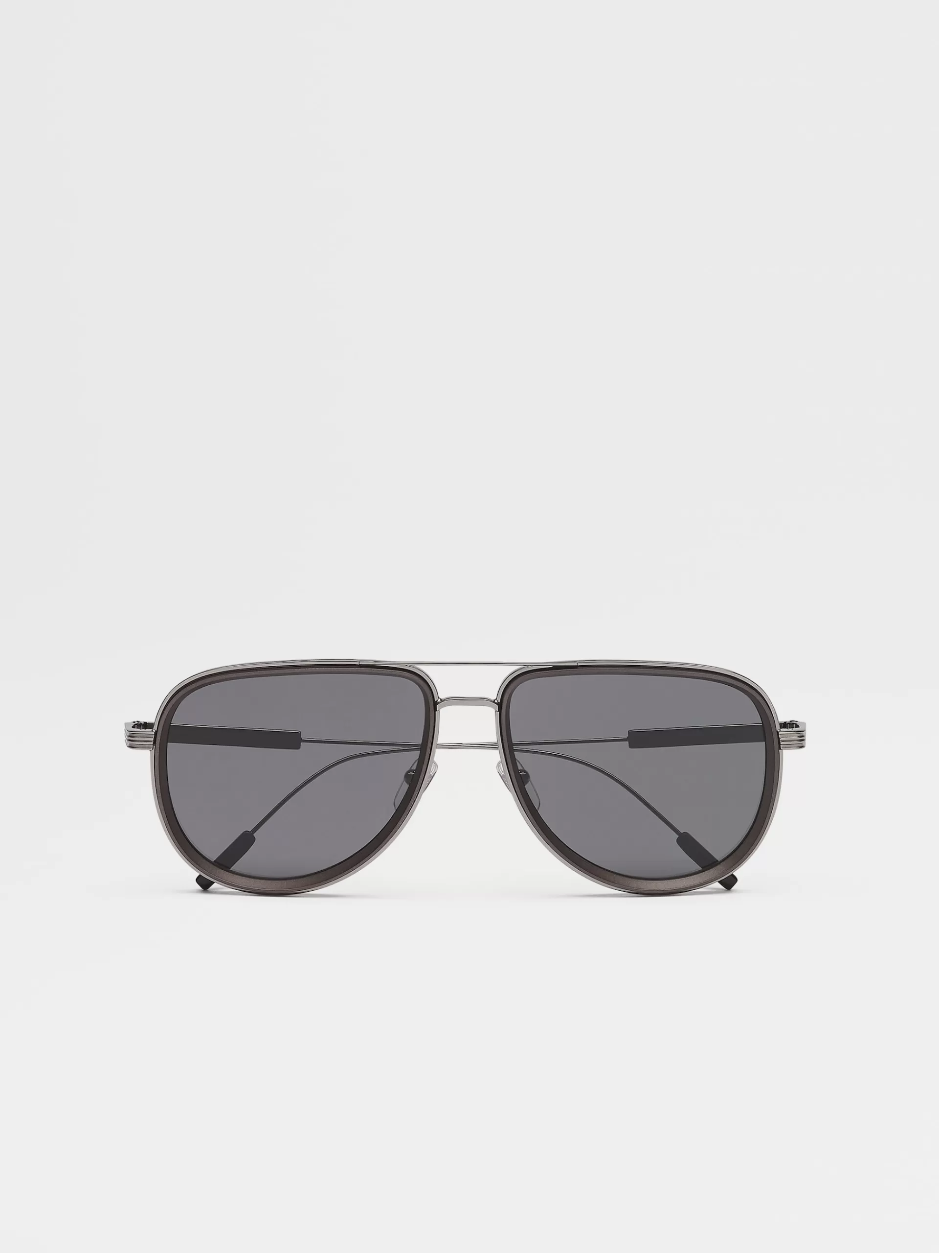 Outlet ZEGNA Lunettes De Soleil En Metal Gris Acier