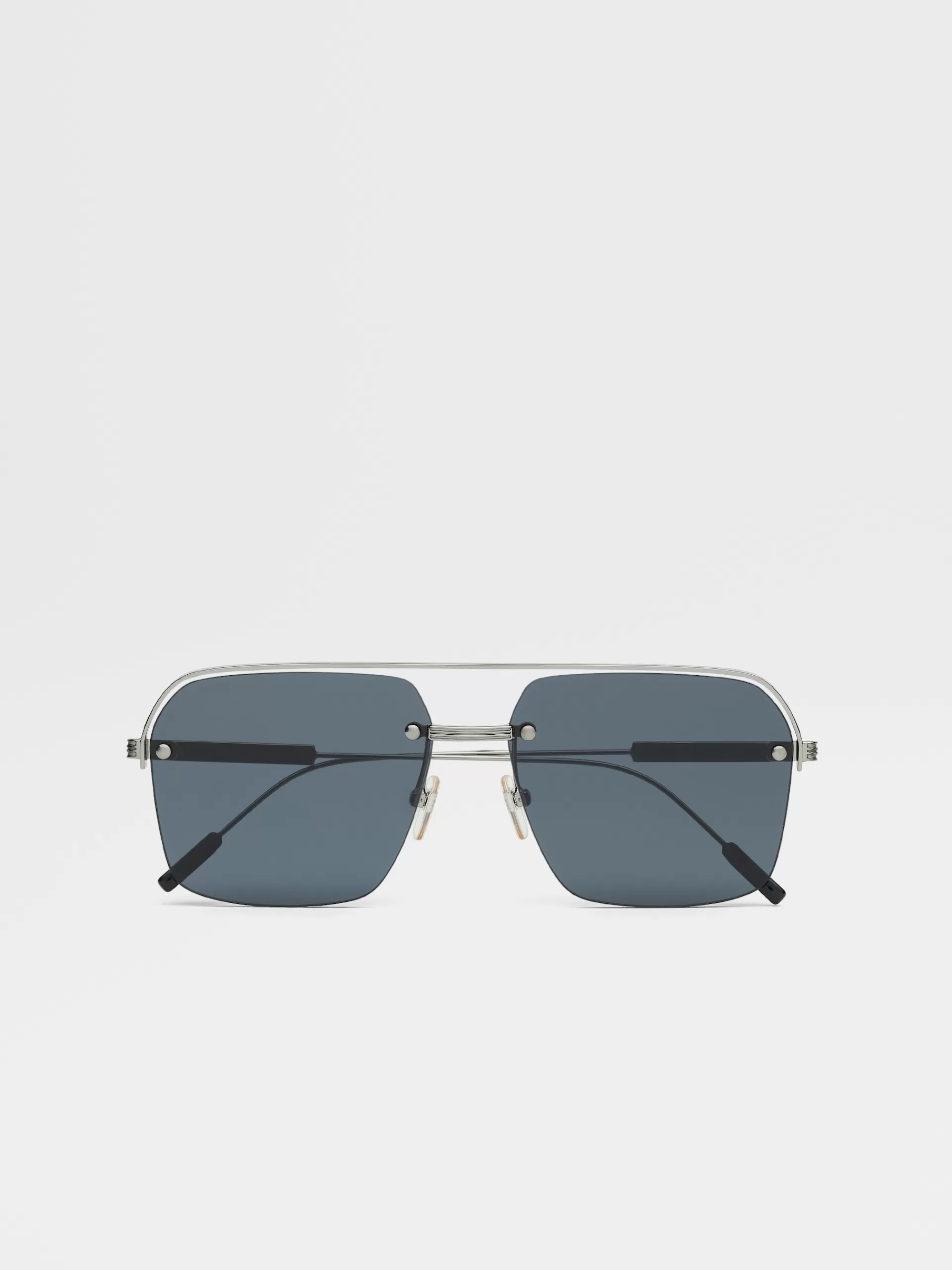 Shop ZEGNA Lunettes De Soleil En Metal Gris Acier Brillant