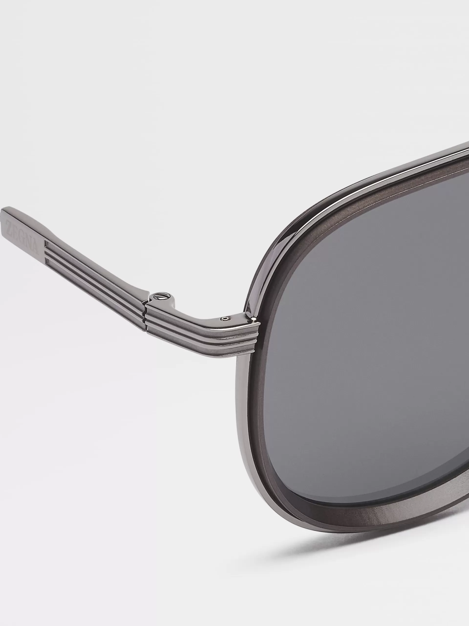 Outlet ZEGNA Lunettes De Soleil En Metal Gris Acier