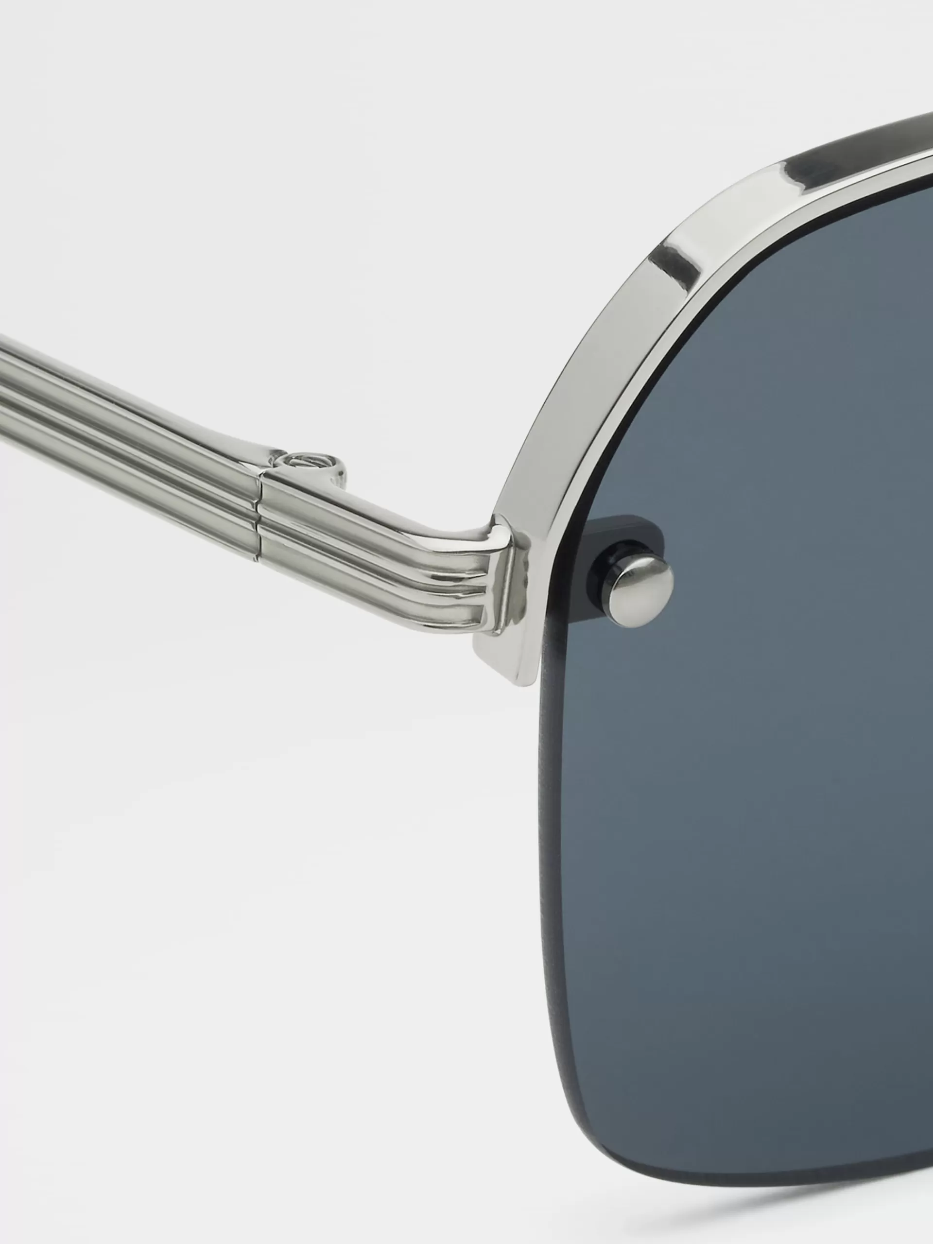 Shop ZEGNA Lunettes De Soleil En Metal Gris Acier Brillant