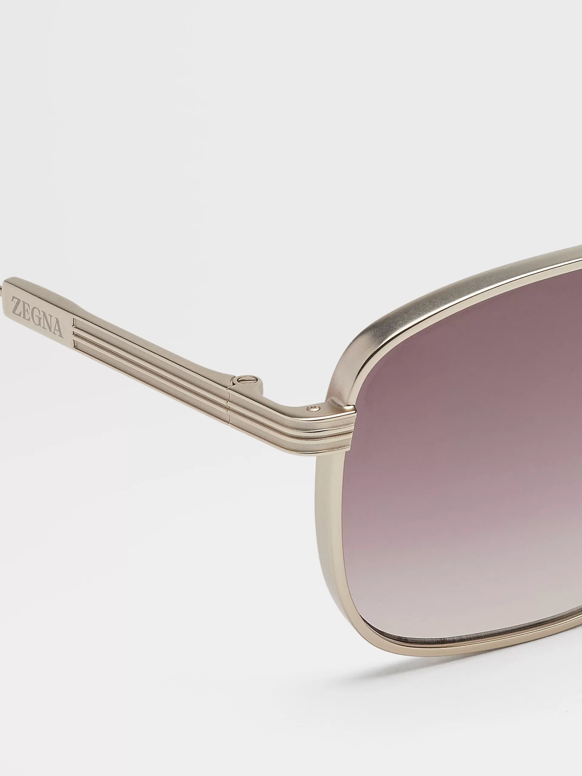 New ZEGNA Lunettes De Soleil En Metal Couleur Or Pale