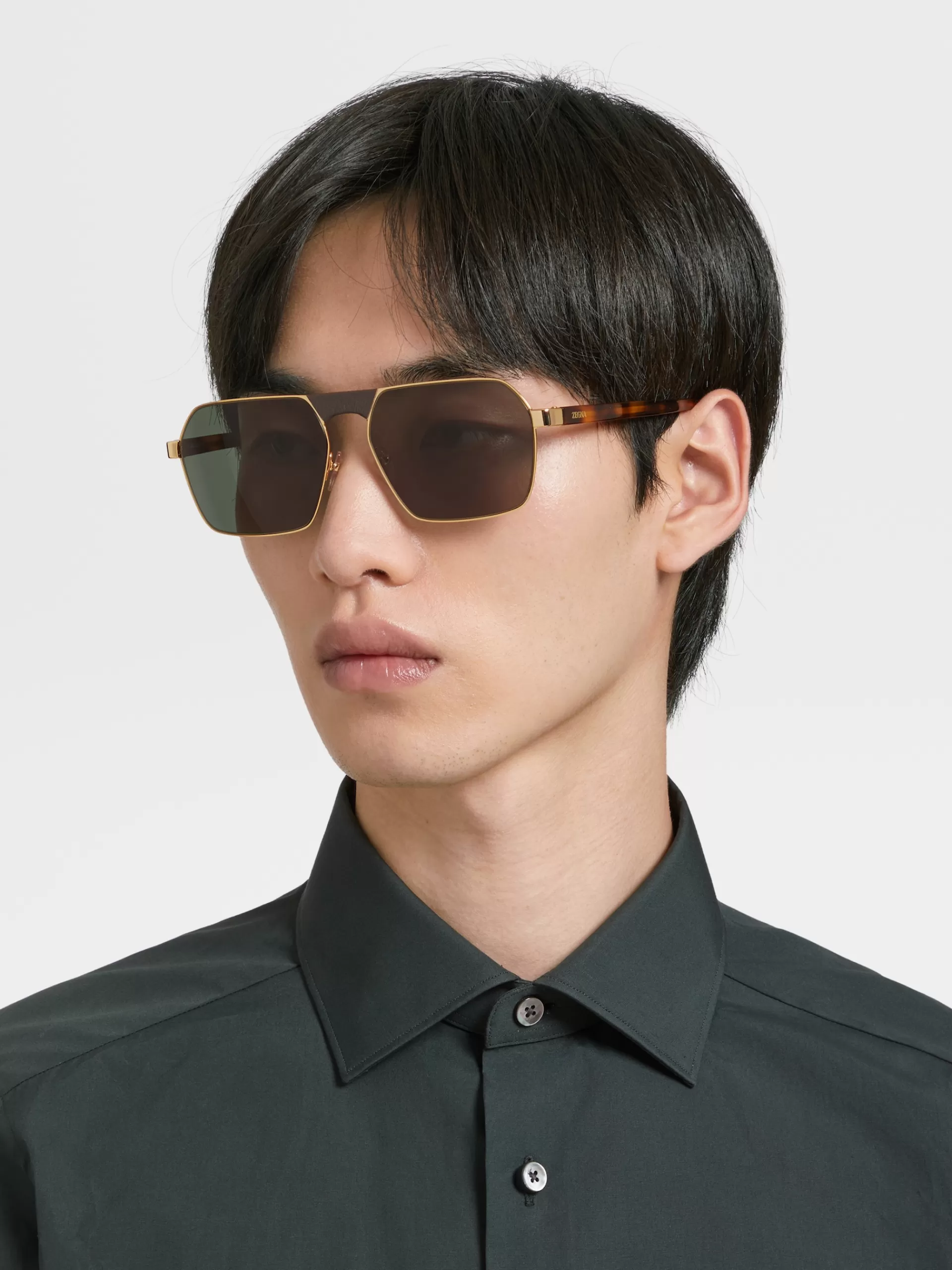 Best ZEGNA Lunettes De Soleil Leggerissimo Dore Intense Brillant Avec Branches En Acetate Havane Dore Intense Brillant/Havane