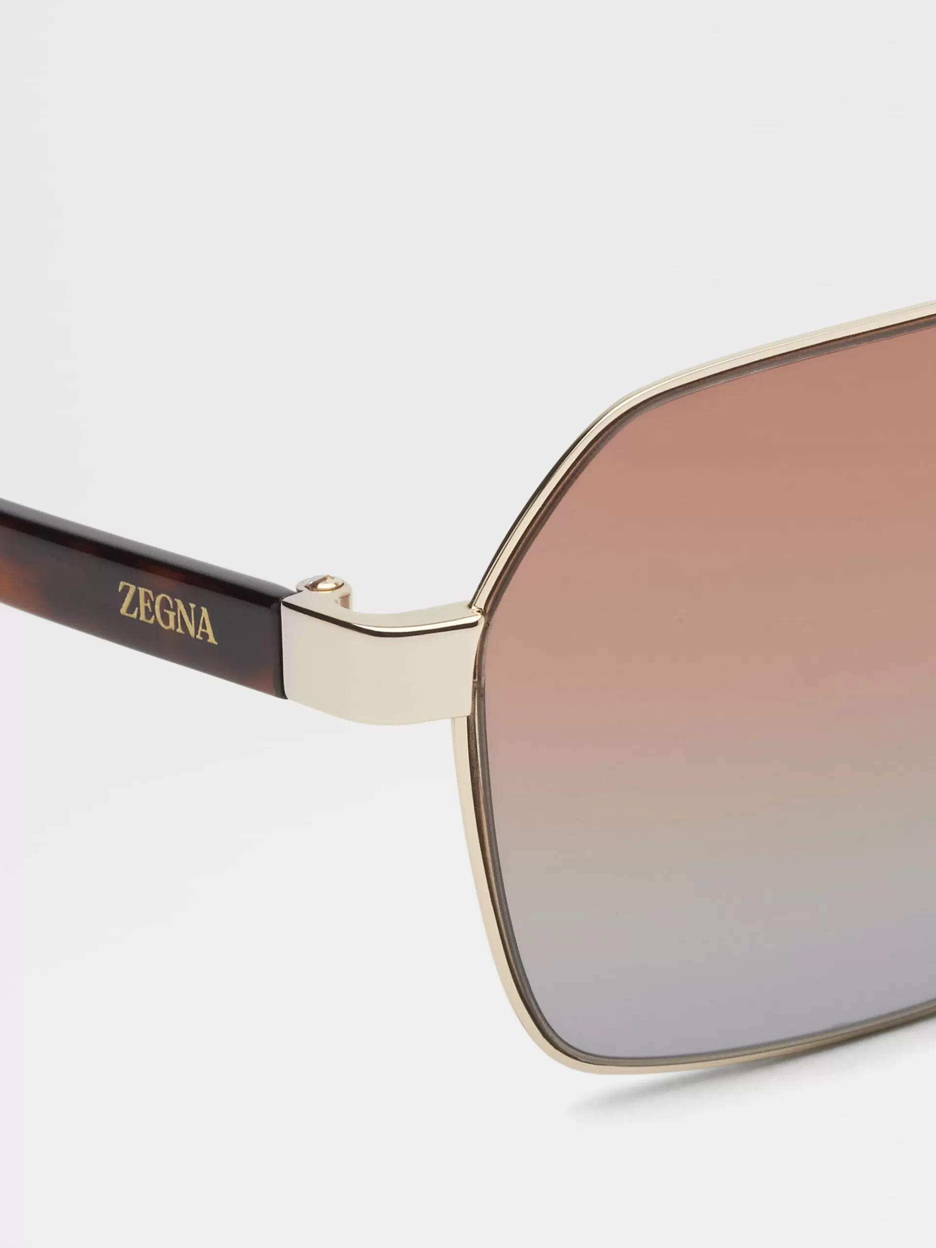 Online ZEGNA Lunettes De Soleil Leggerissimo Dore Pale Avec Branches En Acetate Havane Fonce Couleur Or Pale/Havane Fonce