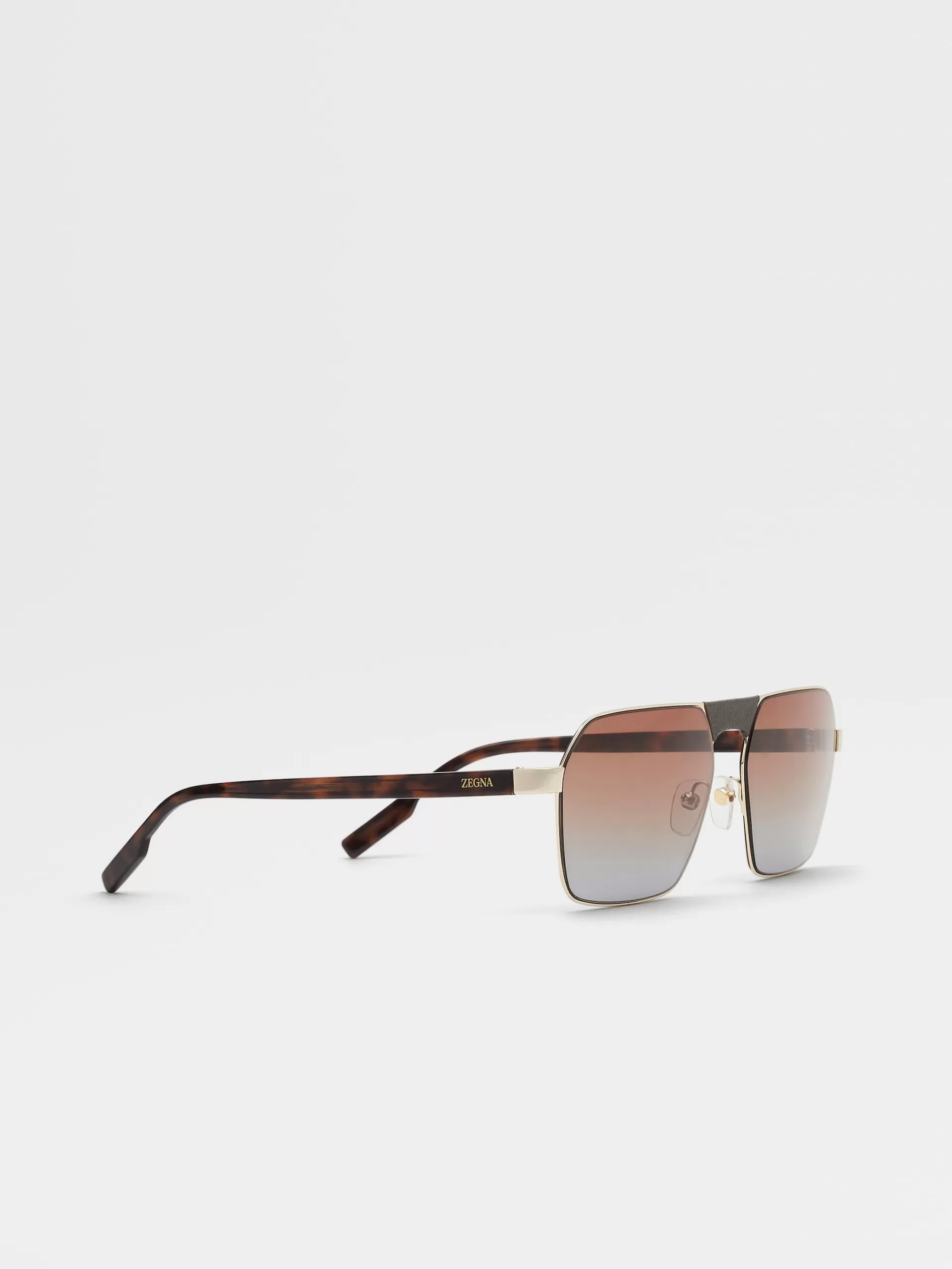Online ZEGNA Lunettes De Soleil Leggerissimo Dore Pale Avec Branches En Acetate Havane Fonce Couleur Or Pale/Havane Fonce