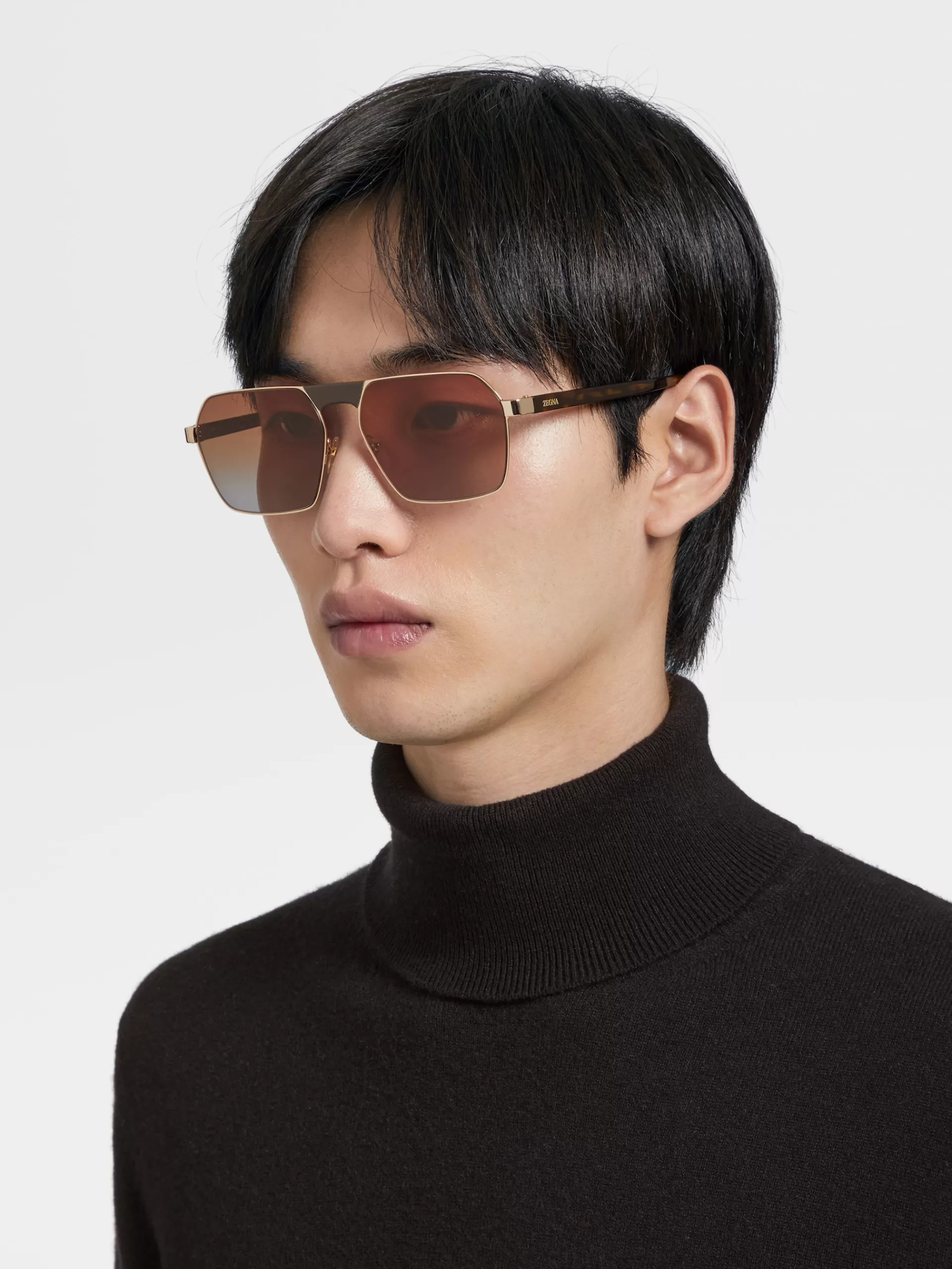 Online ZEGNA Lunettes De Soleil Leggerissimo Dore Pale Avec Branches En Acetate Havane Fonce Couleur Or Pale/Havane Fonce