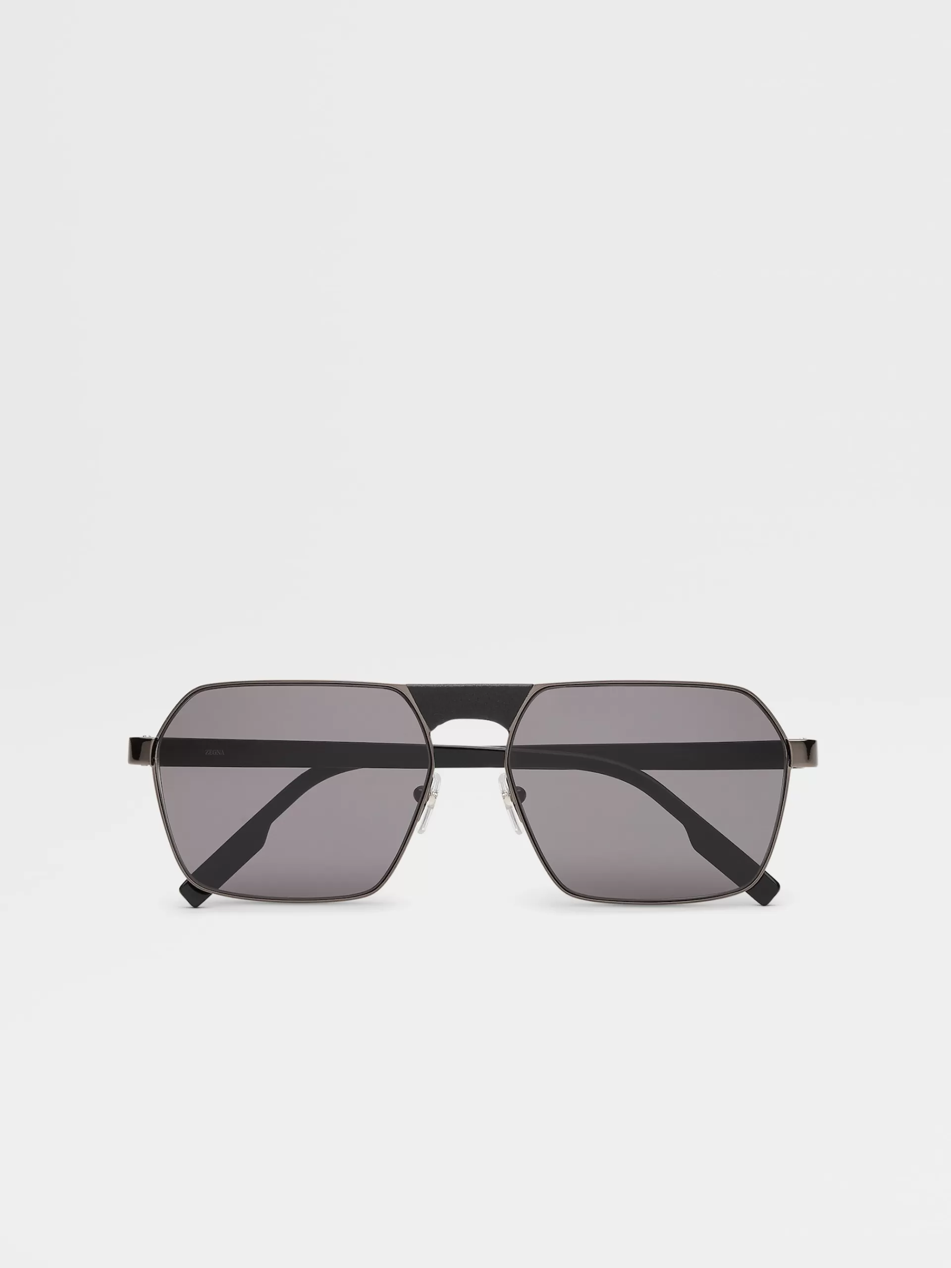 Online ZEGNA Lunettes De Soleil Leggerissimo Gris Acier Brillant Avec Branches En Acetate Noir Gris Acier Brillant/Noir