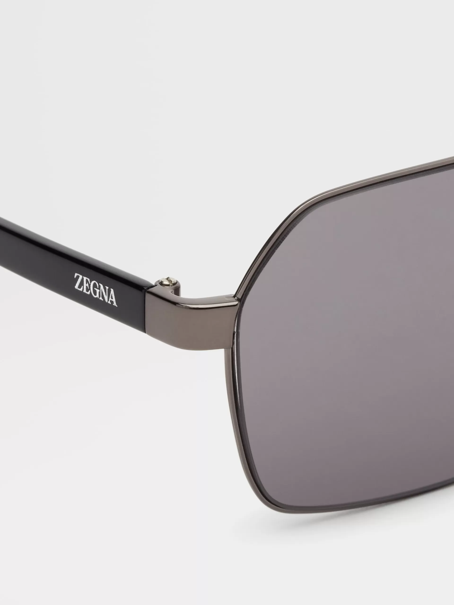 Online ZEGNA Lunettes De Soleil Leggerissimo Gris Acier Brillant Avec Branches En Acetate Noir Gris Acier Brillant/Noir