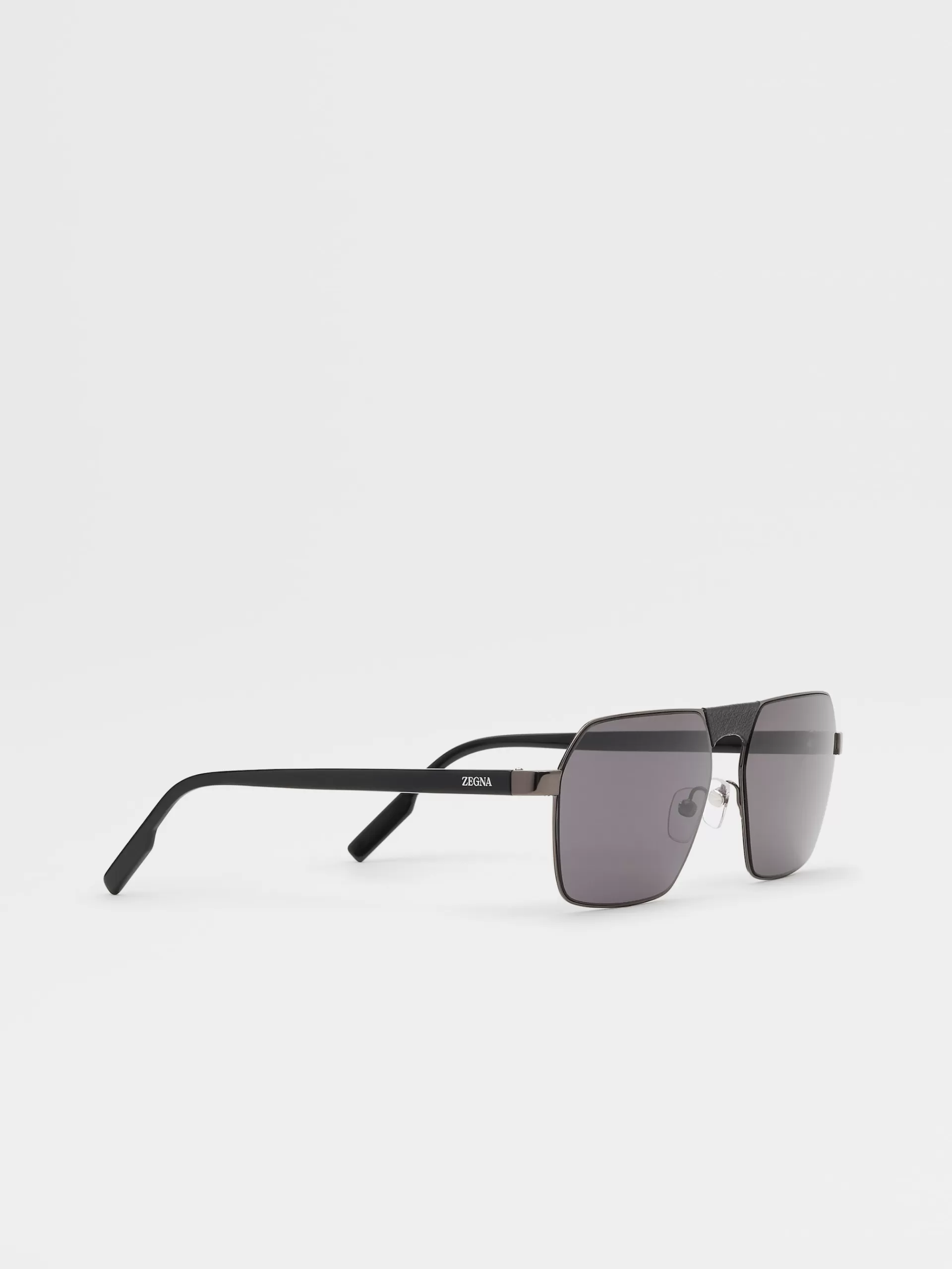 Online ZEGNA Lunettes De Soleil Leggerissimo Gris Acier Brillant Avec Branches En Acetate Noir Gris Acier Brillant/Noir