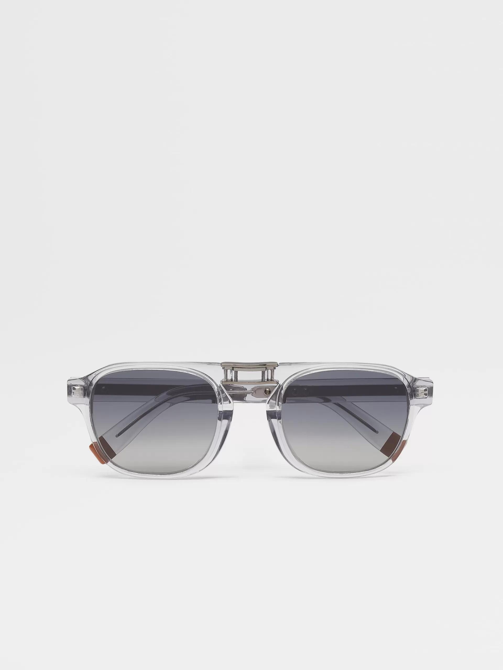 Shop ZEGNA Lunettes De Soleil Pliables Luce A Verres Polarises Gris Clair Transparent