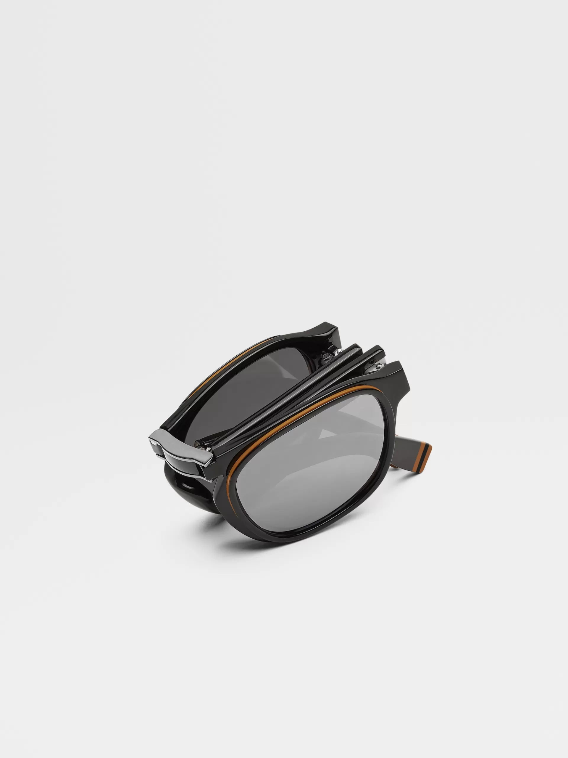 Shop ZEGNA Lunettes De Soleil Pliables Luce Noires Et Marron Vigogne Noir/Marron Vigogne