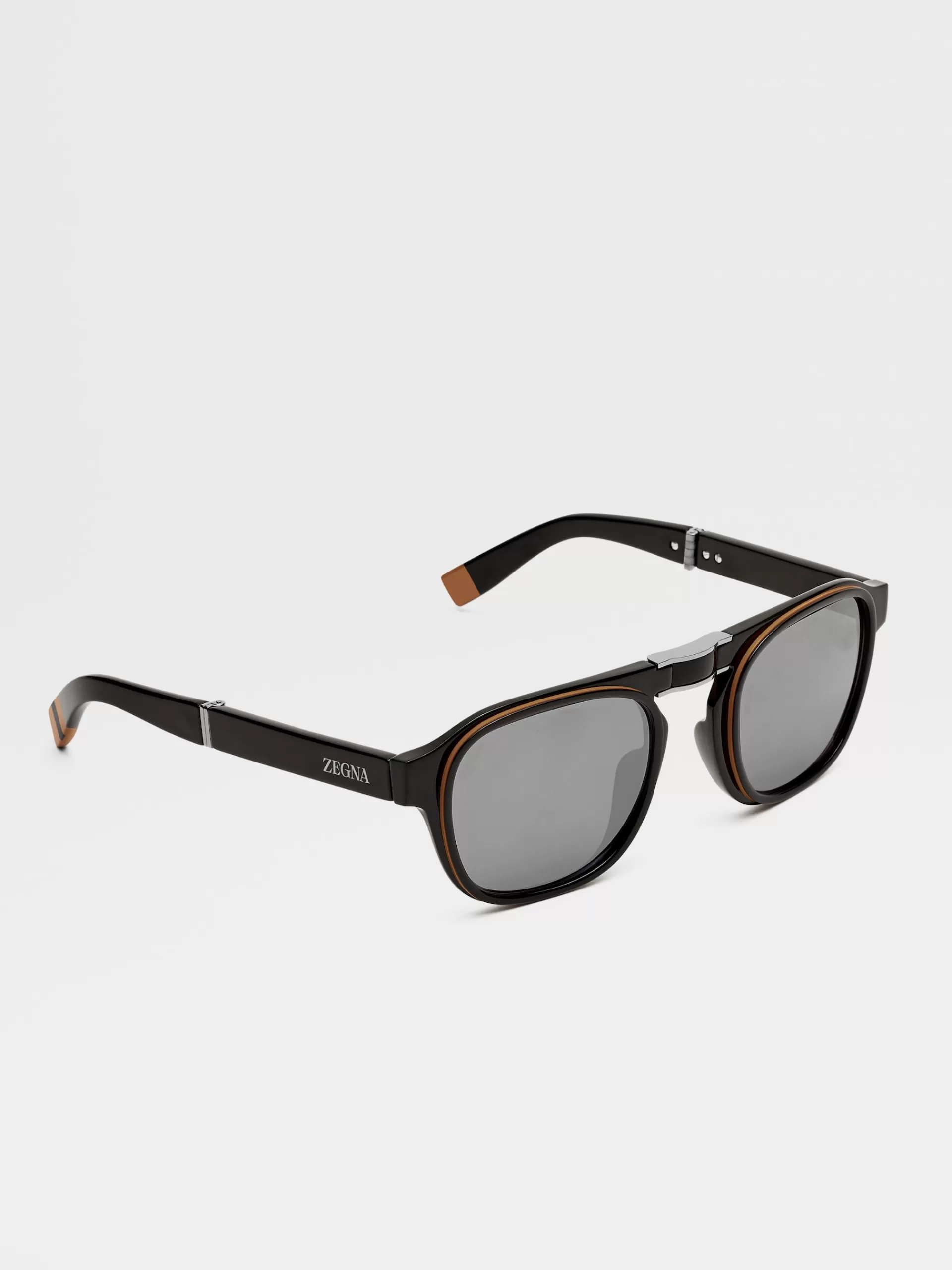Shop ZEGNA Lunettes De Soleil Pliables Luce Noires Et Marron Vigogne Noir/Marron Vigogne