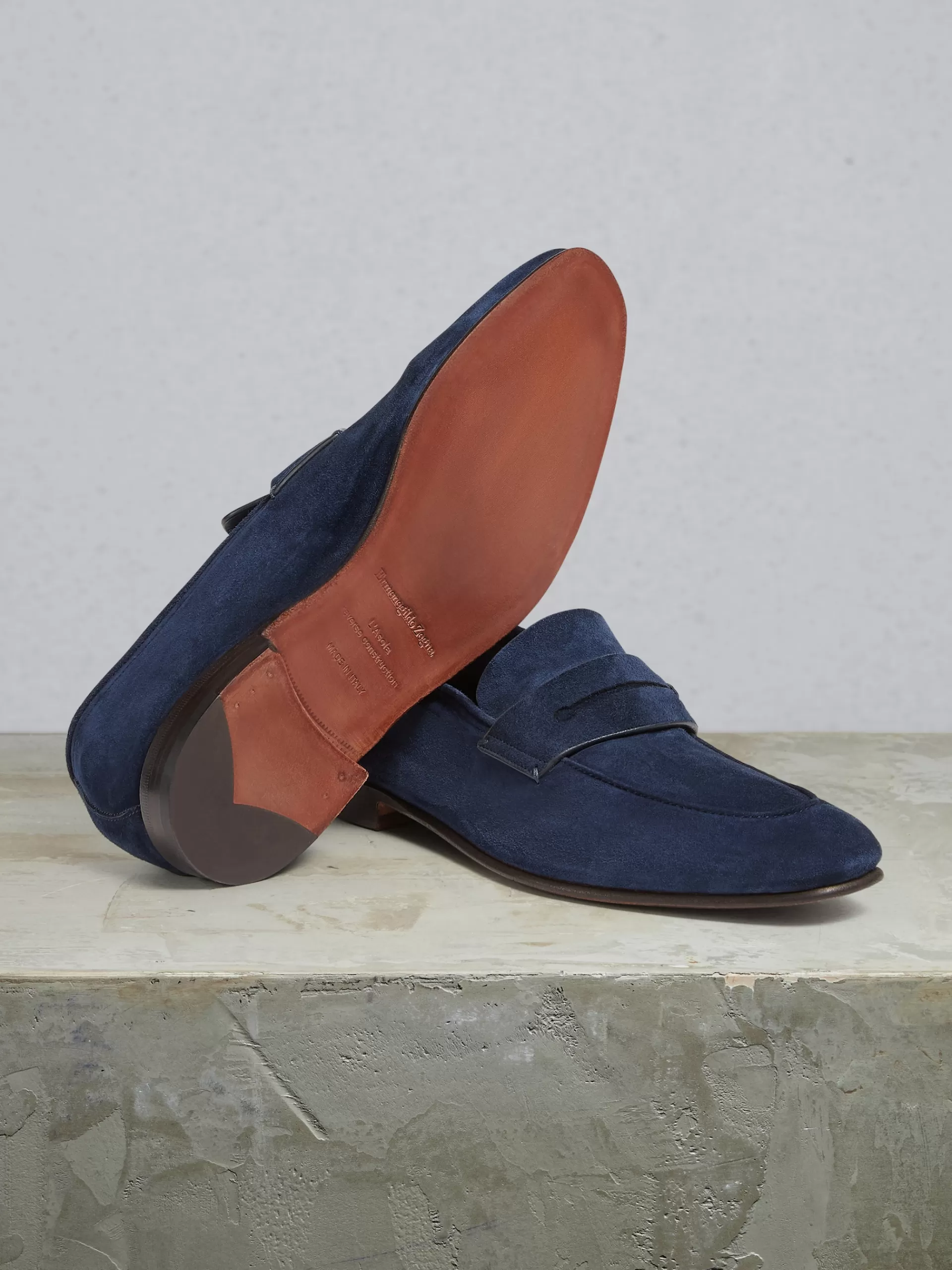 Best Sale ZEGNA Mocassins L'Asola En Veau Velours Bleu Clair