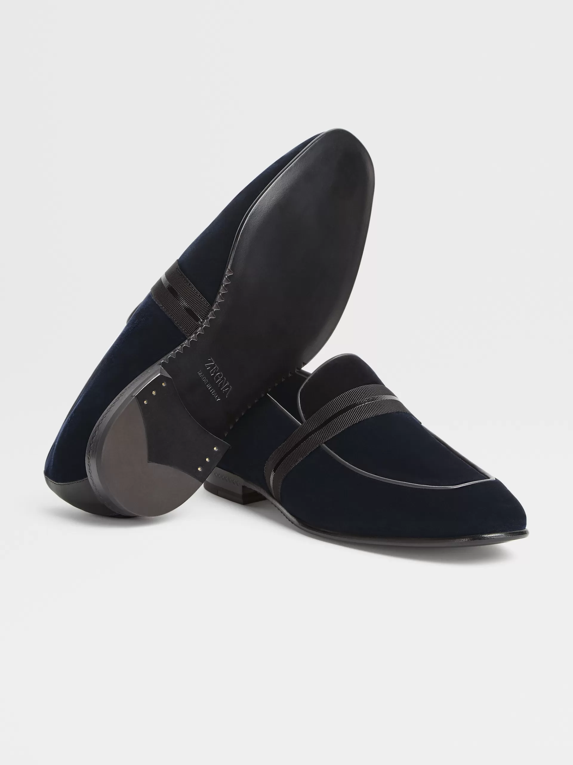 Hot ZEGNA Mocassins Sans Lacets Lido En Velours Bleu Fonce