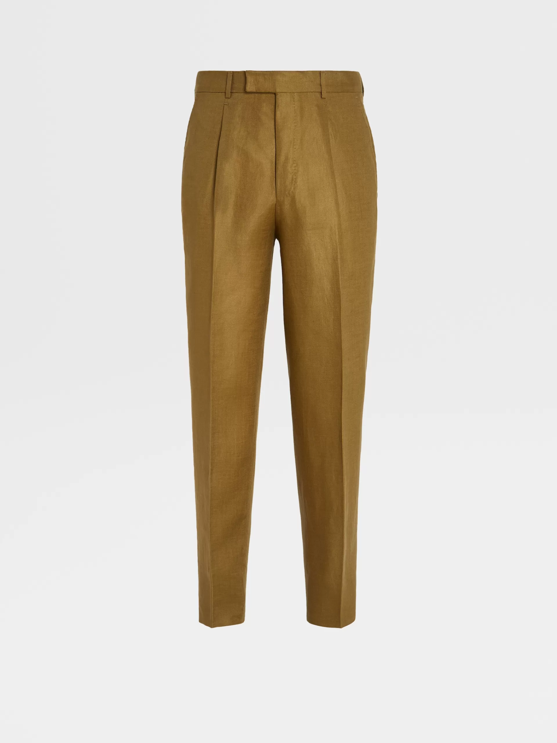 Sale ZEGNA Pantalon A Pinces En Lin Pur Vert Kaki Clair