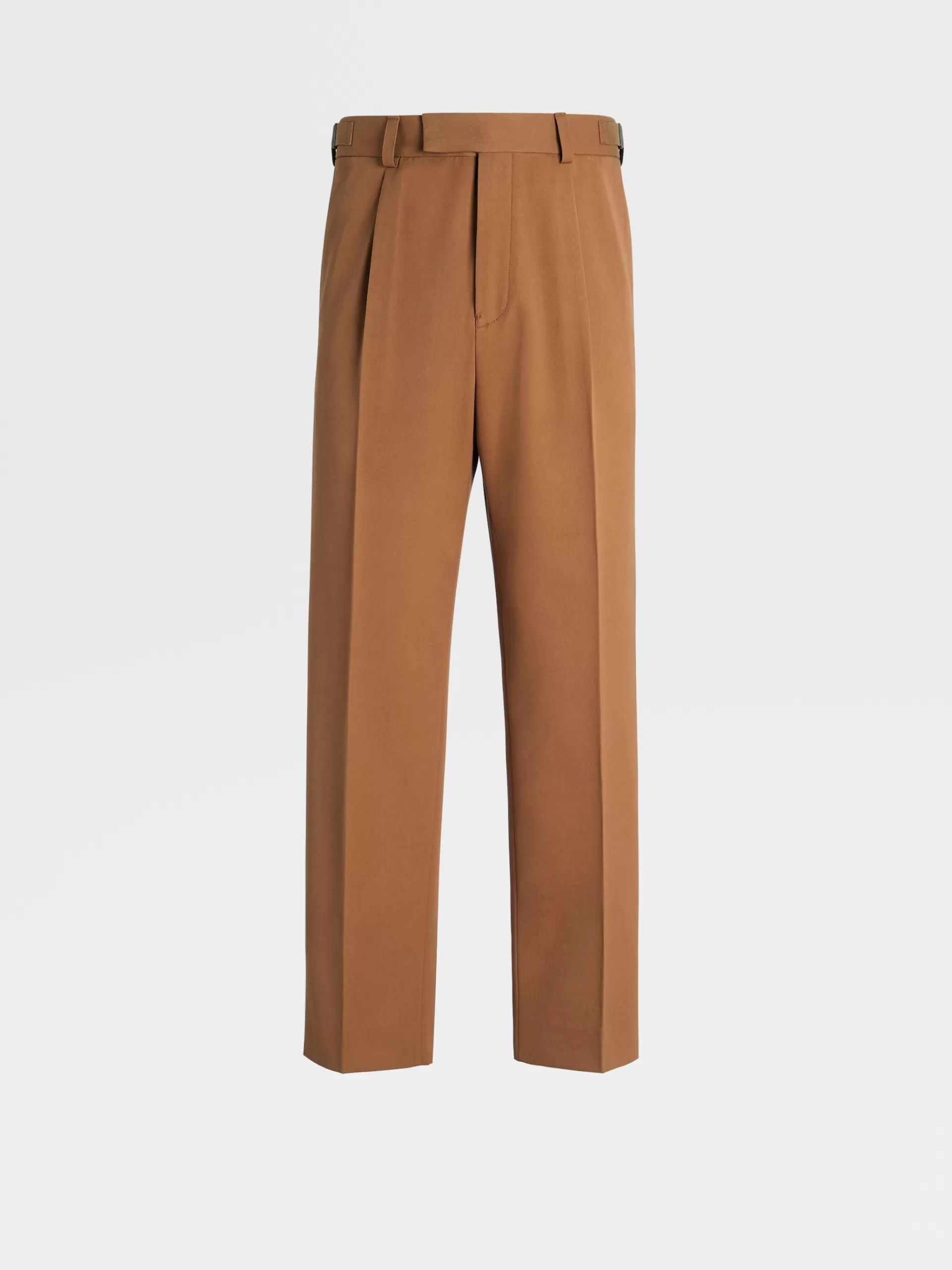 Outlet ZEGNA Pantalon A Pli En Coton Et Laine Marron Vigogne