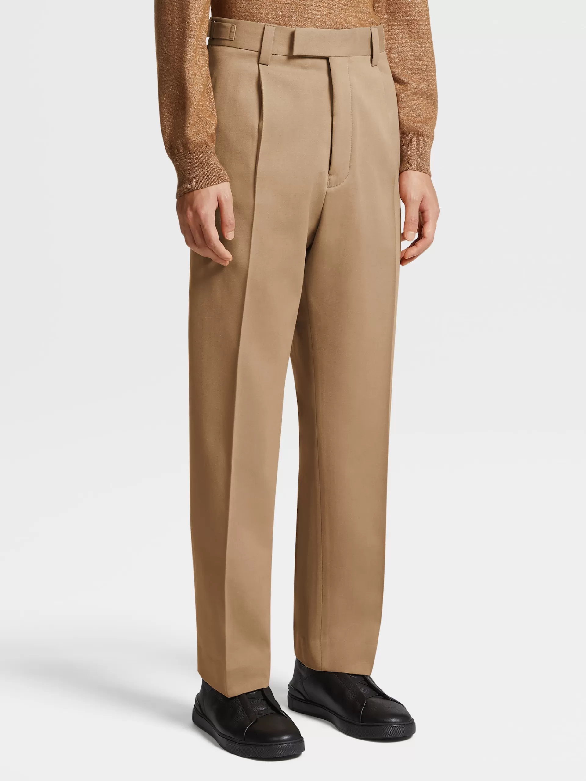 Online ZEGNA Pantalon A Pli En Coton Et Laine Camel