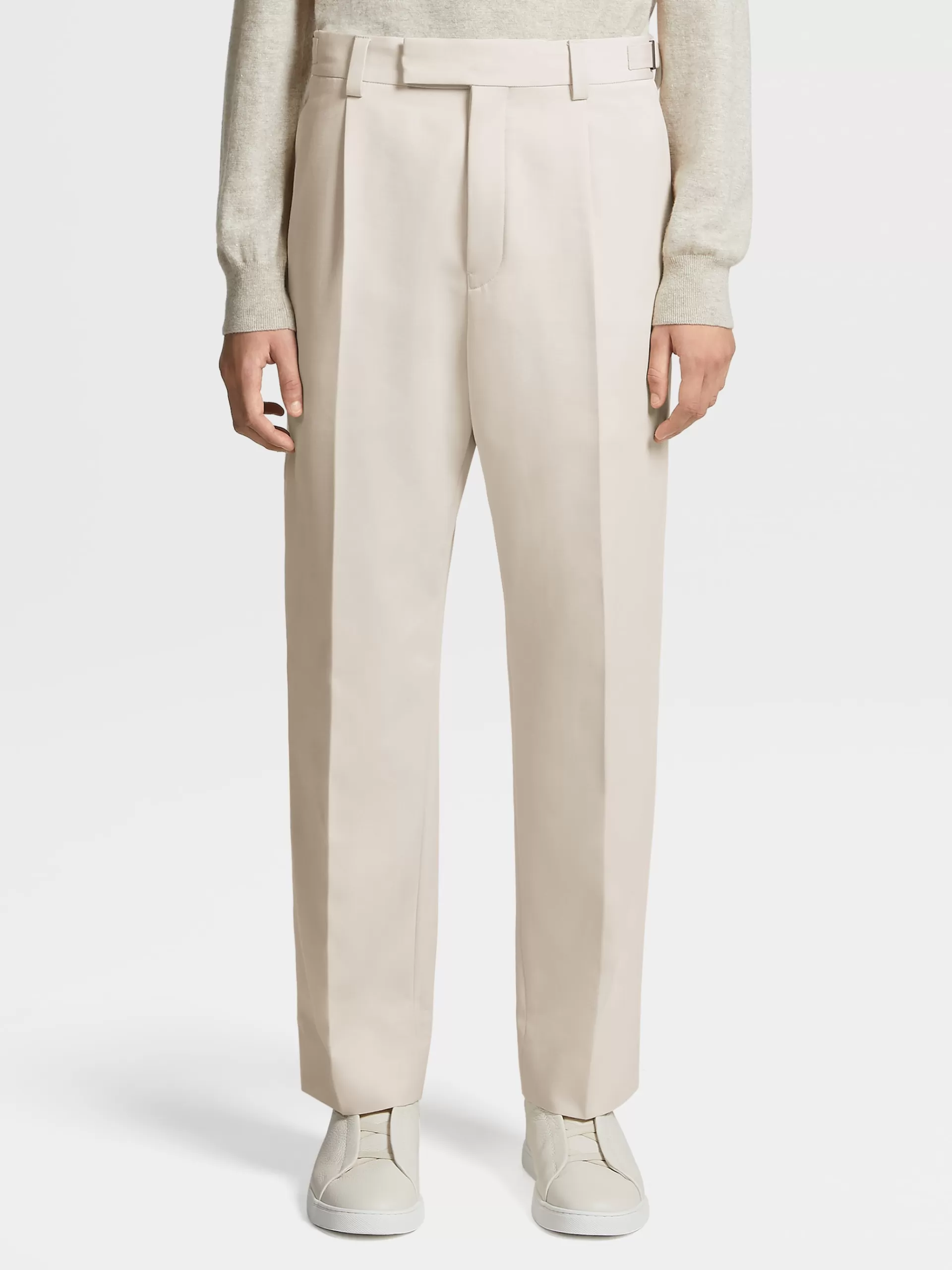 Sale ZEGNA Pantalon A Pli En Coton Et Laine Blanc Casse