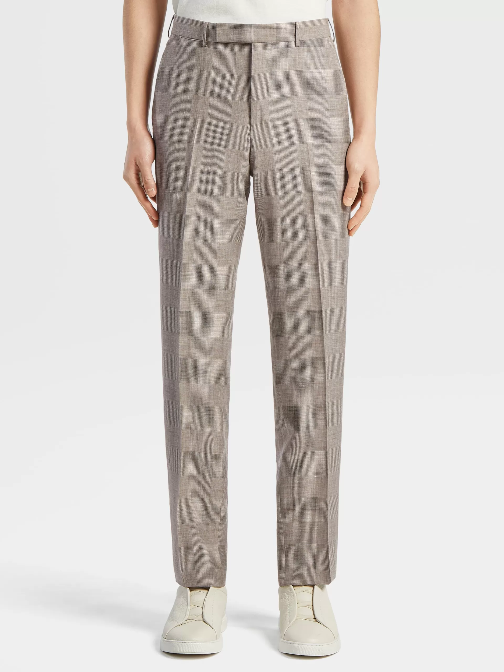 Best ZEGNA Pantalon Crossover En Laine Melangee Marron Et Beige Clair A Motif Prince De Galles Marron/Beige Clair