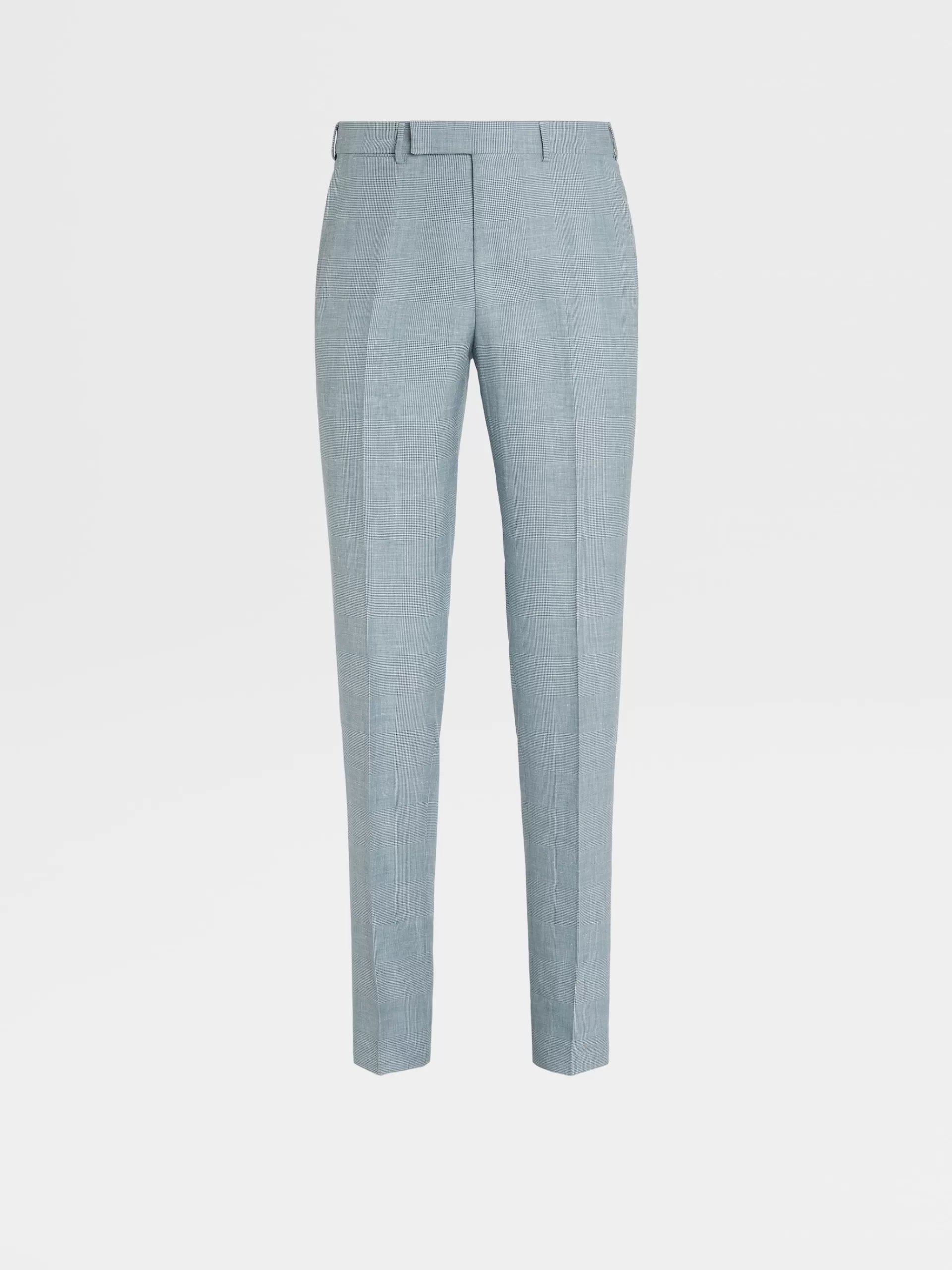 Store ZEGNA Pantalon Crossover En Laine Melangee Vert D'Eau Et Blanc Casse A Motif Prince De Galles Vert D'Eau/Blanc Casse