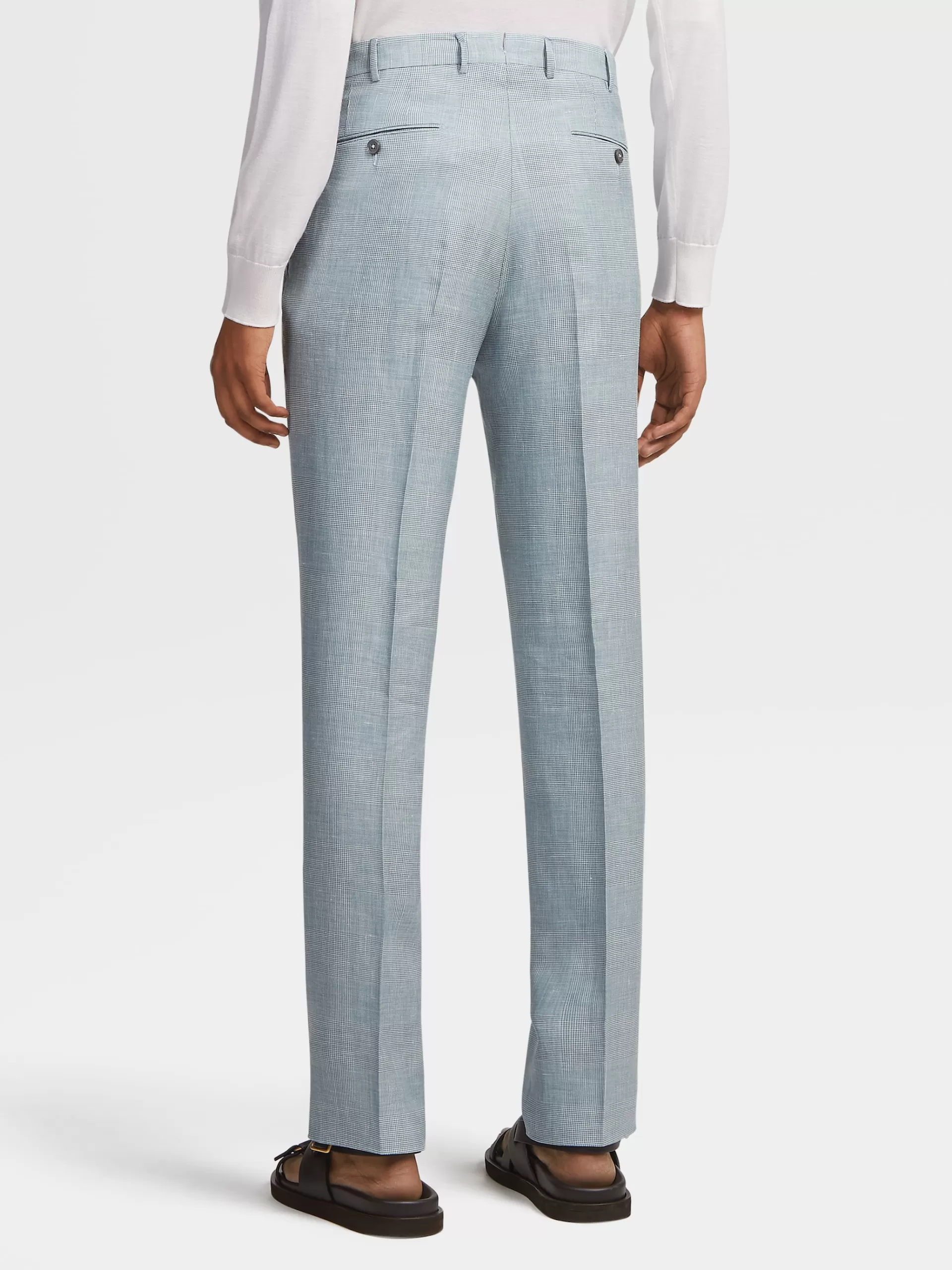 Store ZEGNA Pantalon Crossover En Laine Melangee Vert D'Eau Et Blanc Casse A Motif Prince De Galles Vert D'Eau/Blanc Casse