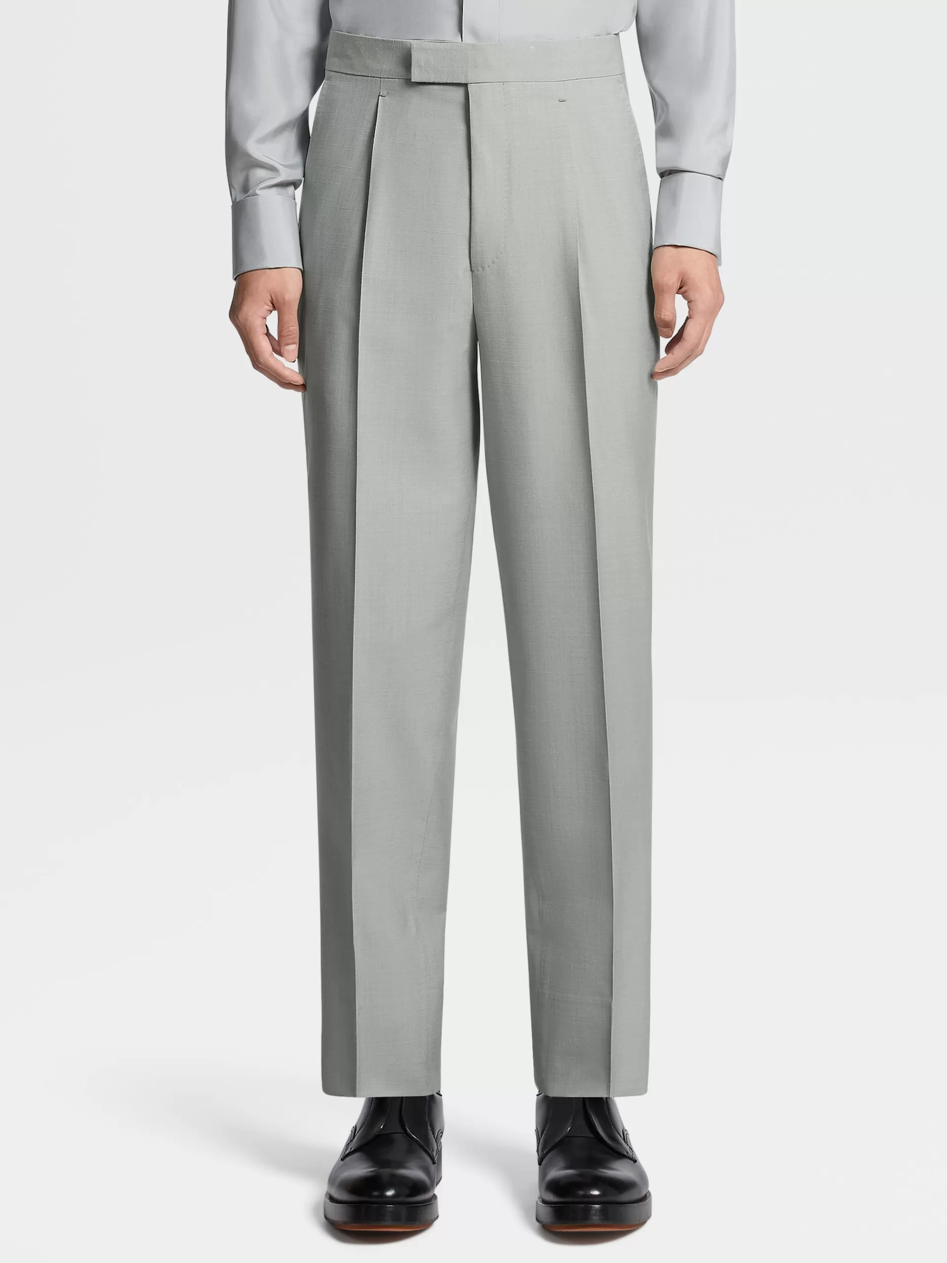 Hot ZEGNA Pantalon De Soiree A Pinces En Soie Et Laine Bleu Clair