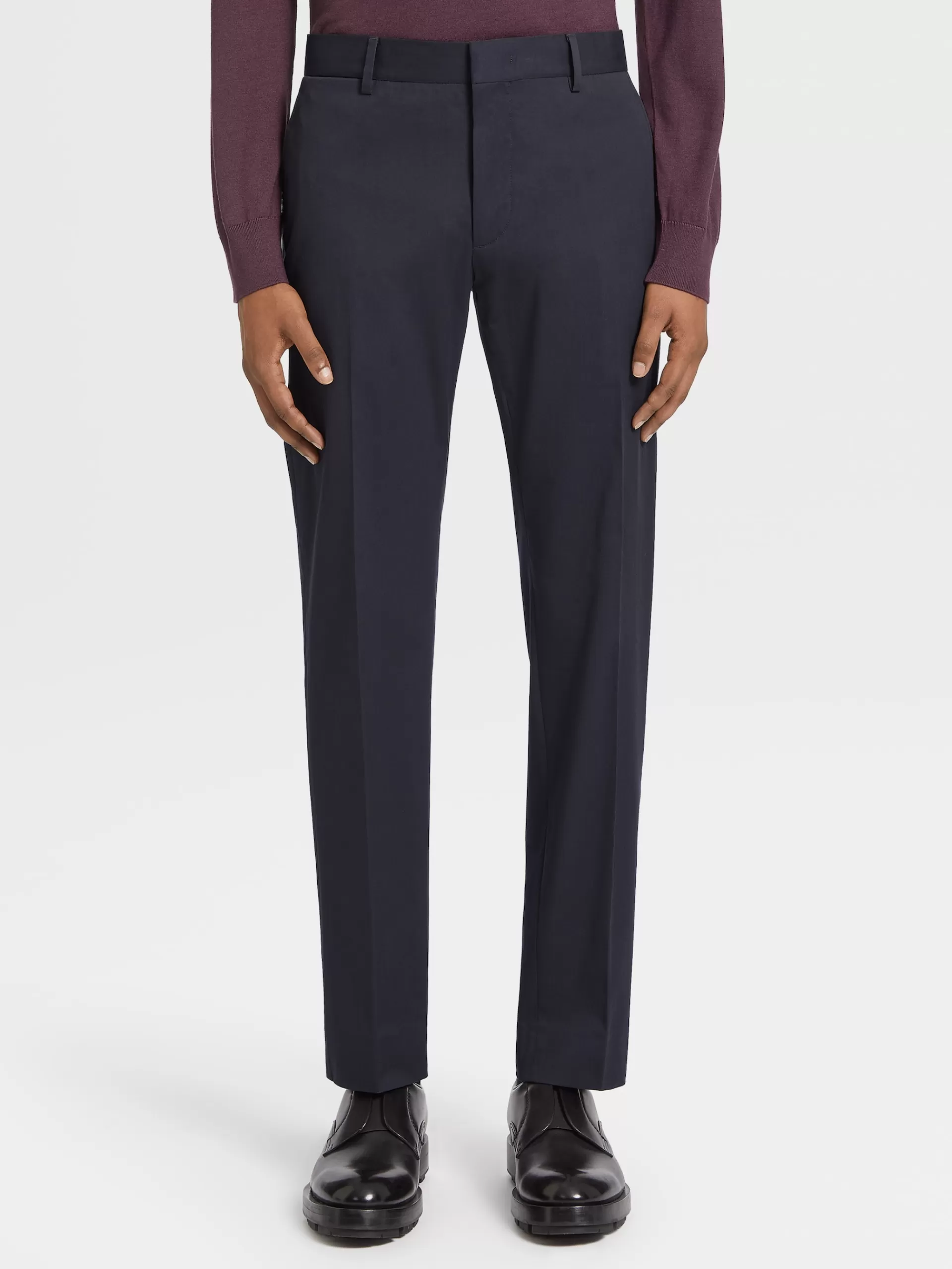 Sale ZEGNA Pantalon En Coton Bleu Marine