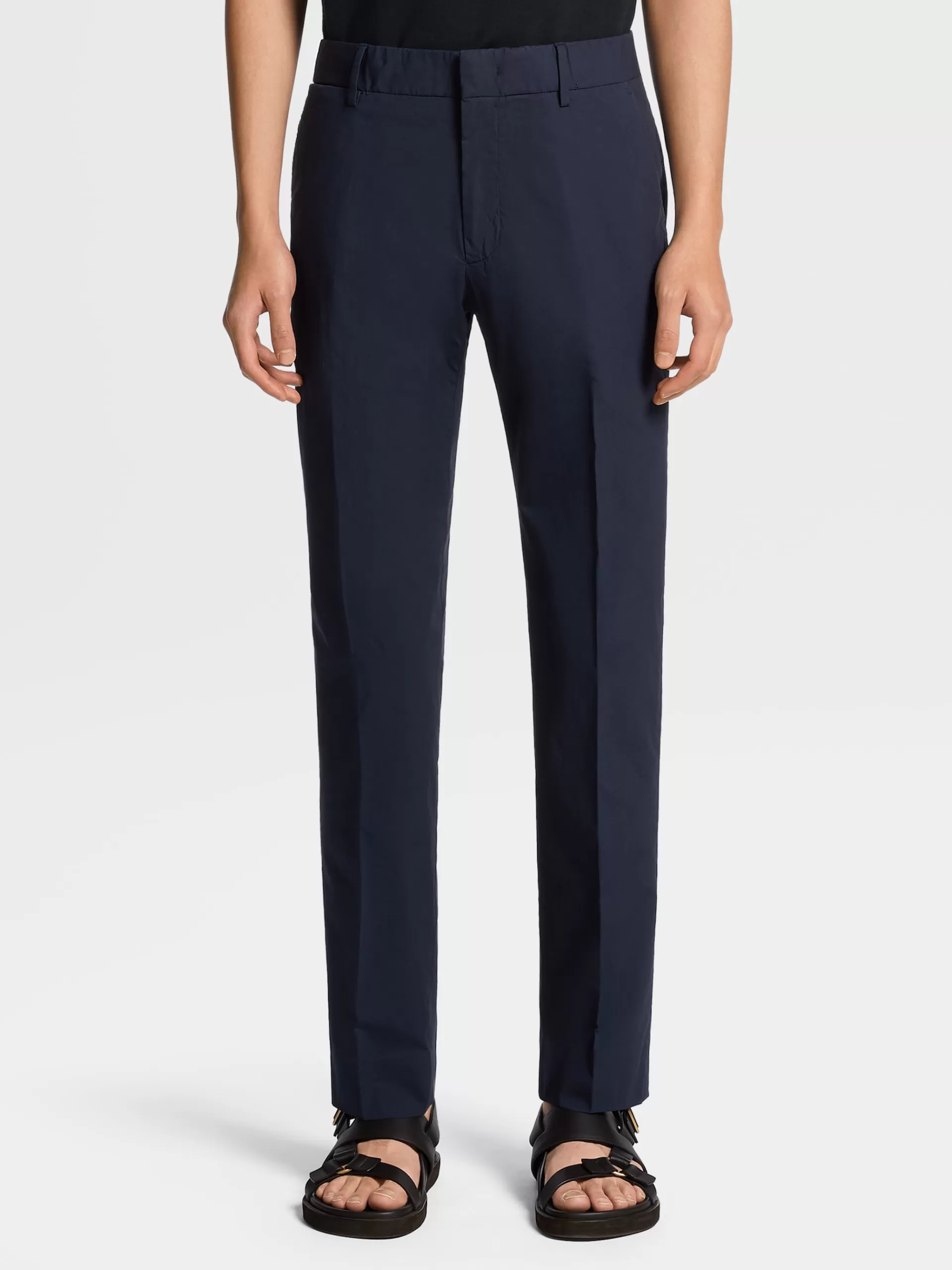 Shop ZEGNA Pantalon En Coton Extensible Tela Vela Bleu Marine