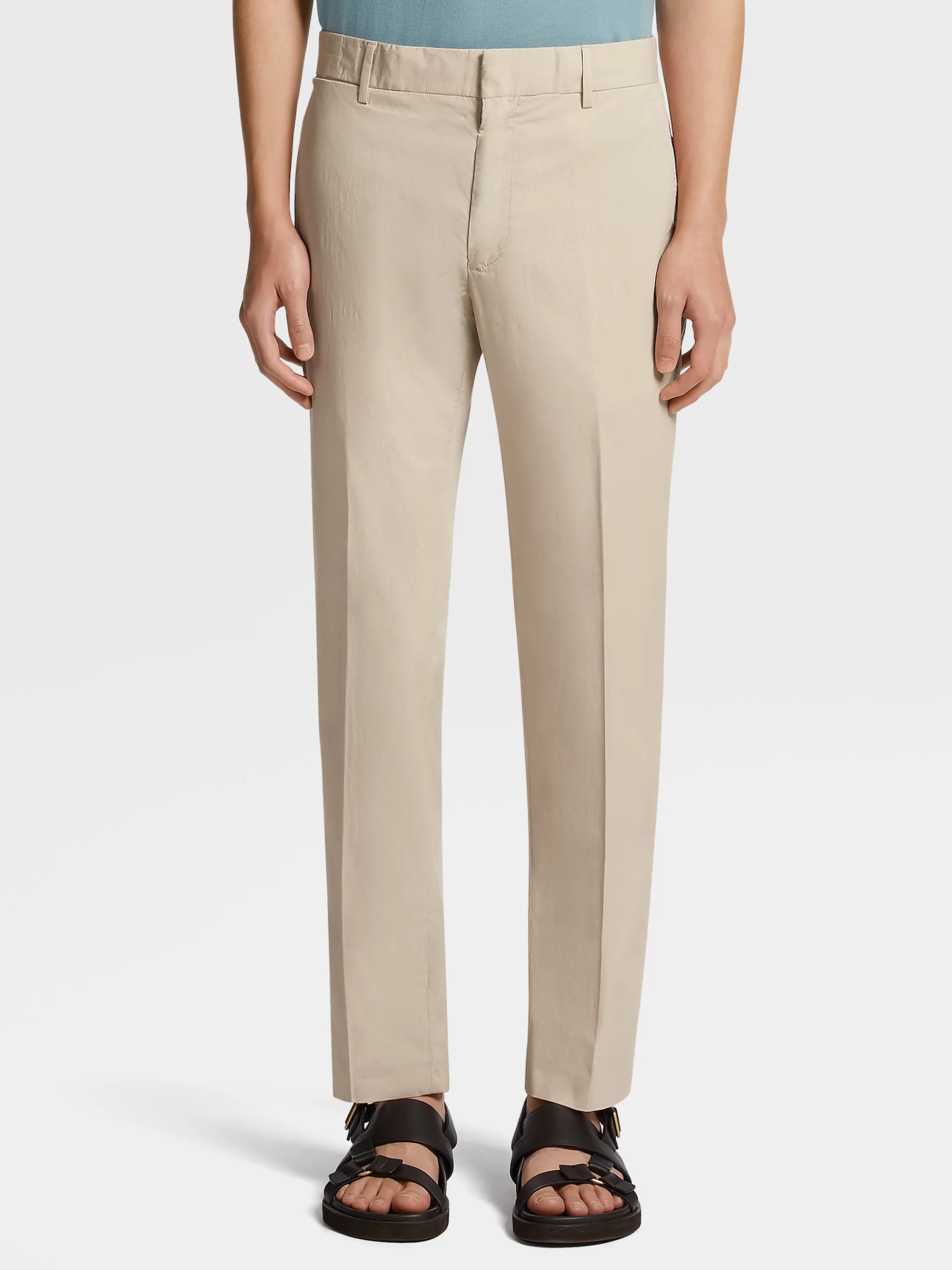 Discount ZEGNA Pantalon En Coton Extensible Tela Vela Beige