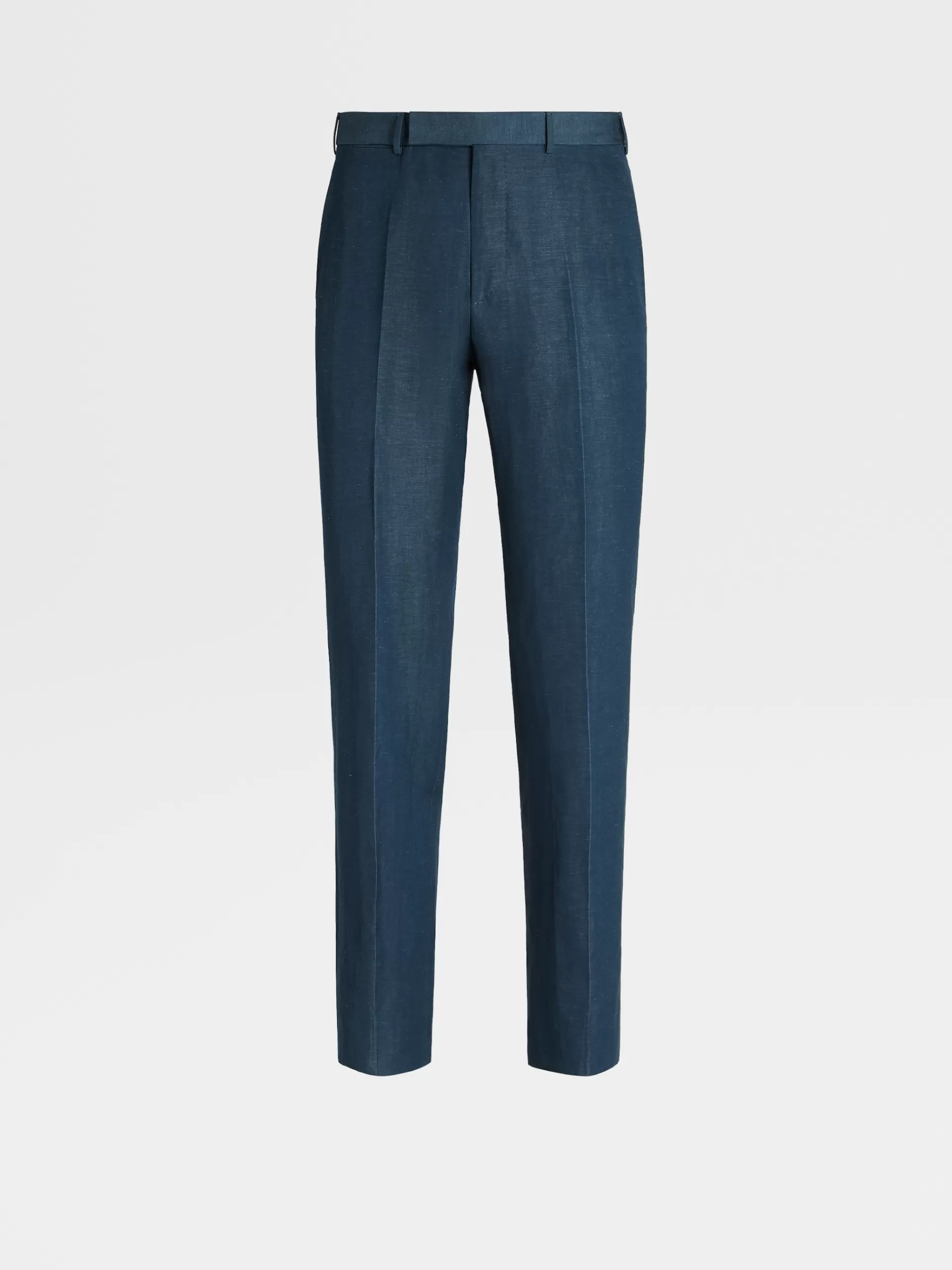 Online ZEGNA Pantalon En Laine Et Lin Trofeo™ Summer Bleu Sarcelle Fonce