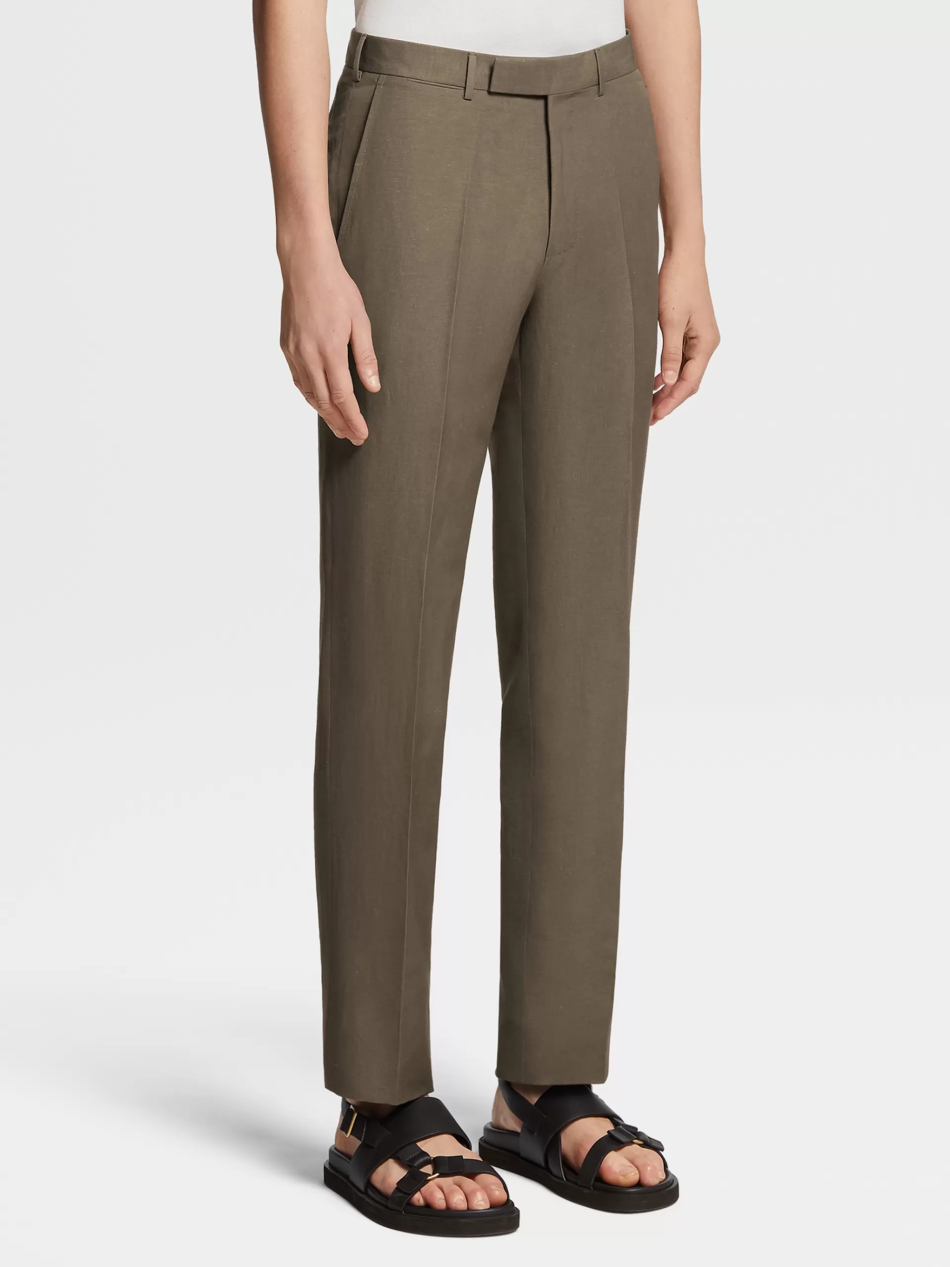 Clearance ZEGNA Pantalon En Laine Et Lin Trofeo™ Summer Vert Kaki Clair