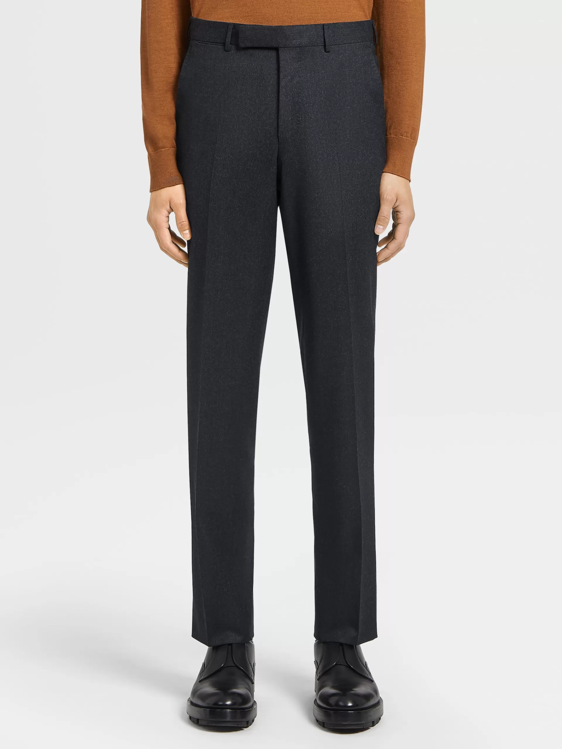 Fashion ZEGNA Pantalon En Laine Pure Gris Fonce