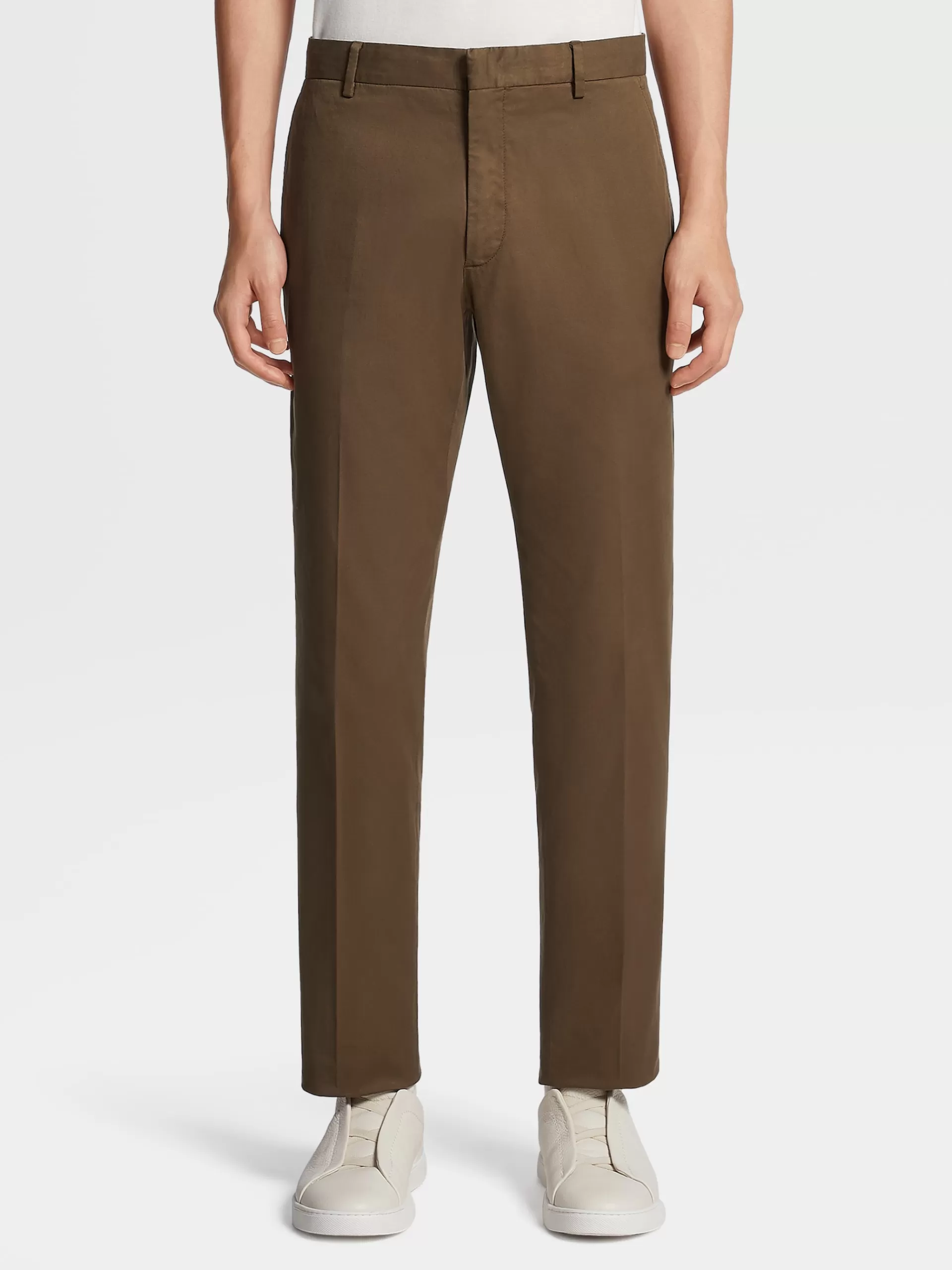 Cheap ZEGNA Pantalon En Premium Cotton Teint En Piece Marron Clair