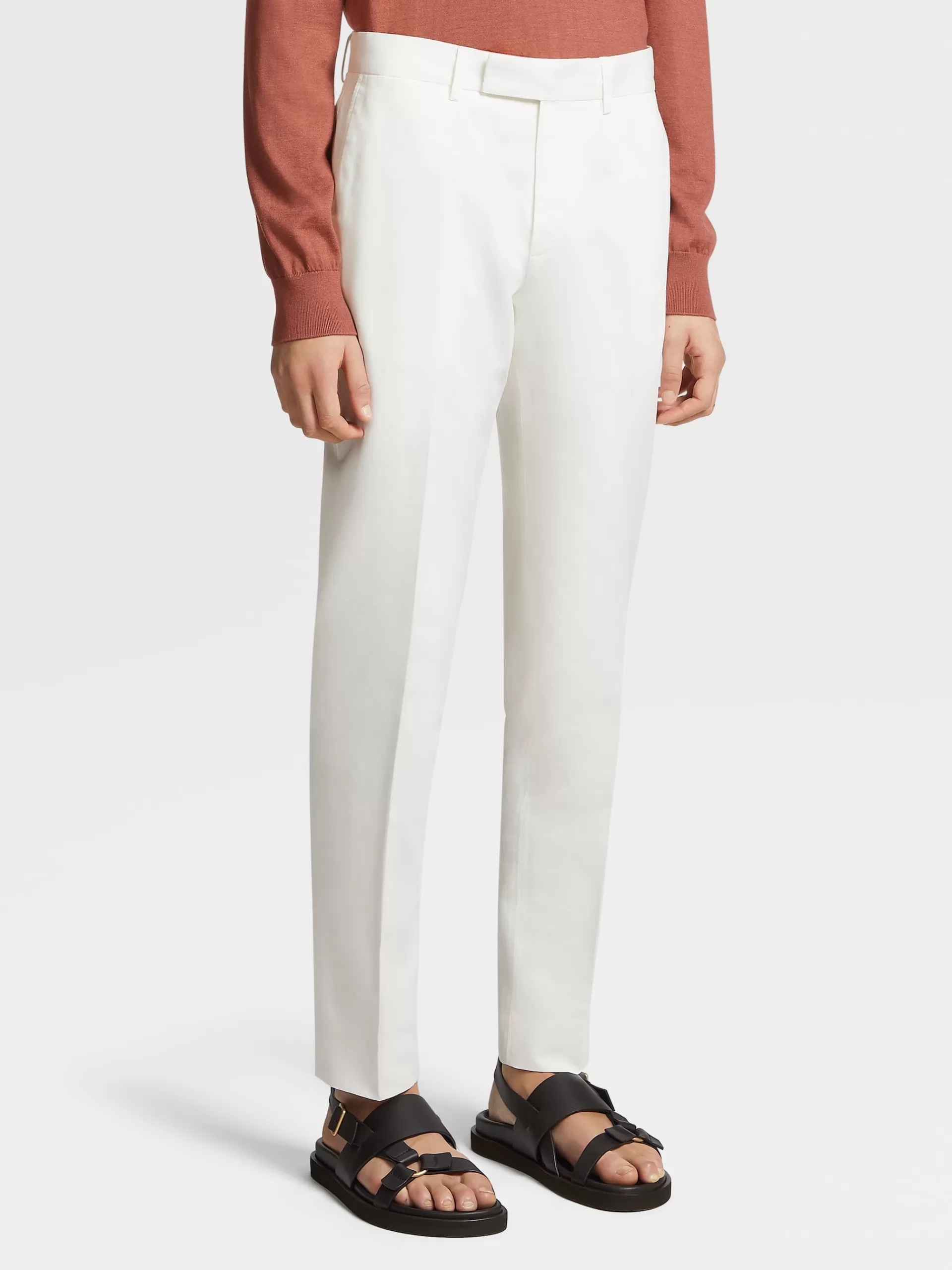 Shop ZEGNA Pantalon Summer Chino En Coton Et Lin Blanc