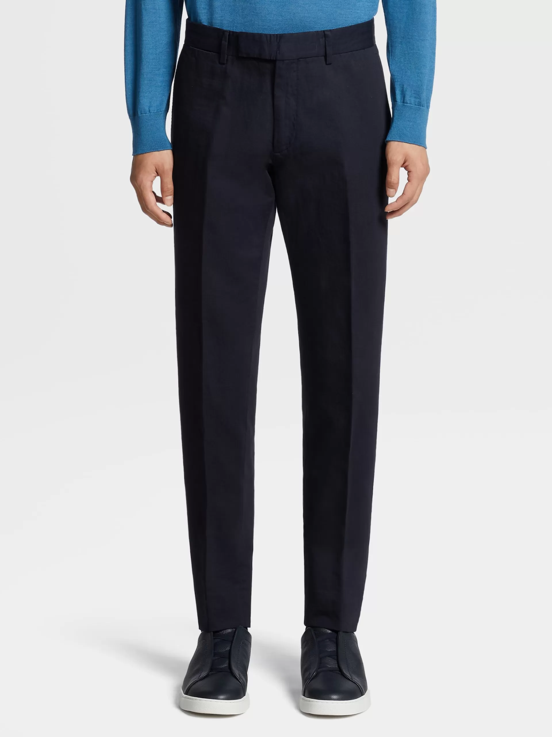 Online ZEGNA Pantalon Summer Chino En Coton Et Lin Bleu Marine