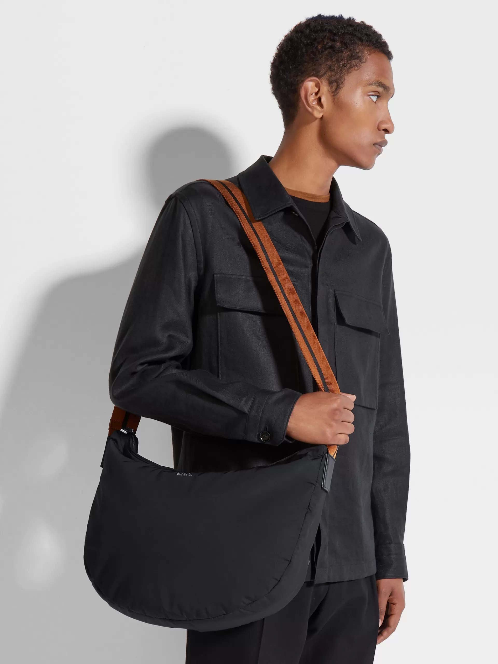 Sale ZEGNA Petit Sac Hobo Panorama En Tissu Technique Noir