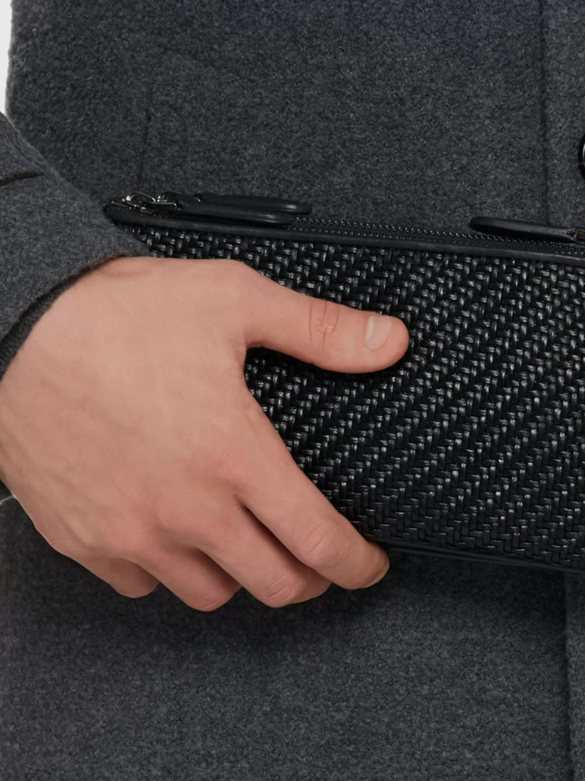 Fashion ZEGNA Pochette A Trois Compartiments Zippes Pelletessuta™E Noir