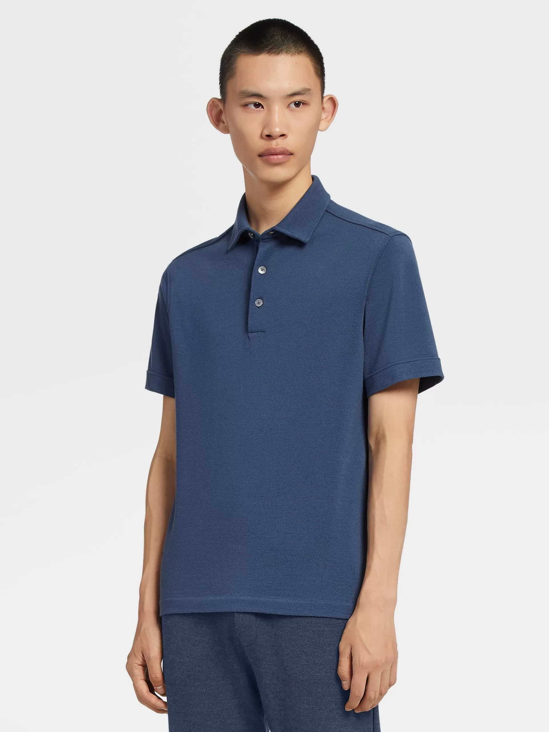 Discount ZEGNA Polo A Manches Courtes En Jersey De Laine 12Milmil12 Bleu Avio