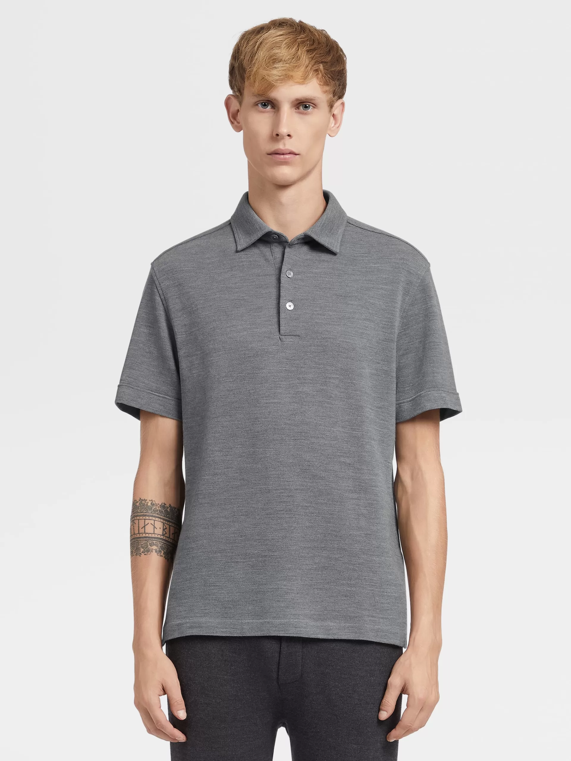 Outlet ZEGNA Polo A Manches Courtes En Jersey De Laine 12Milmil12 Taupe Chine