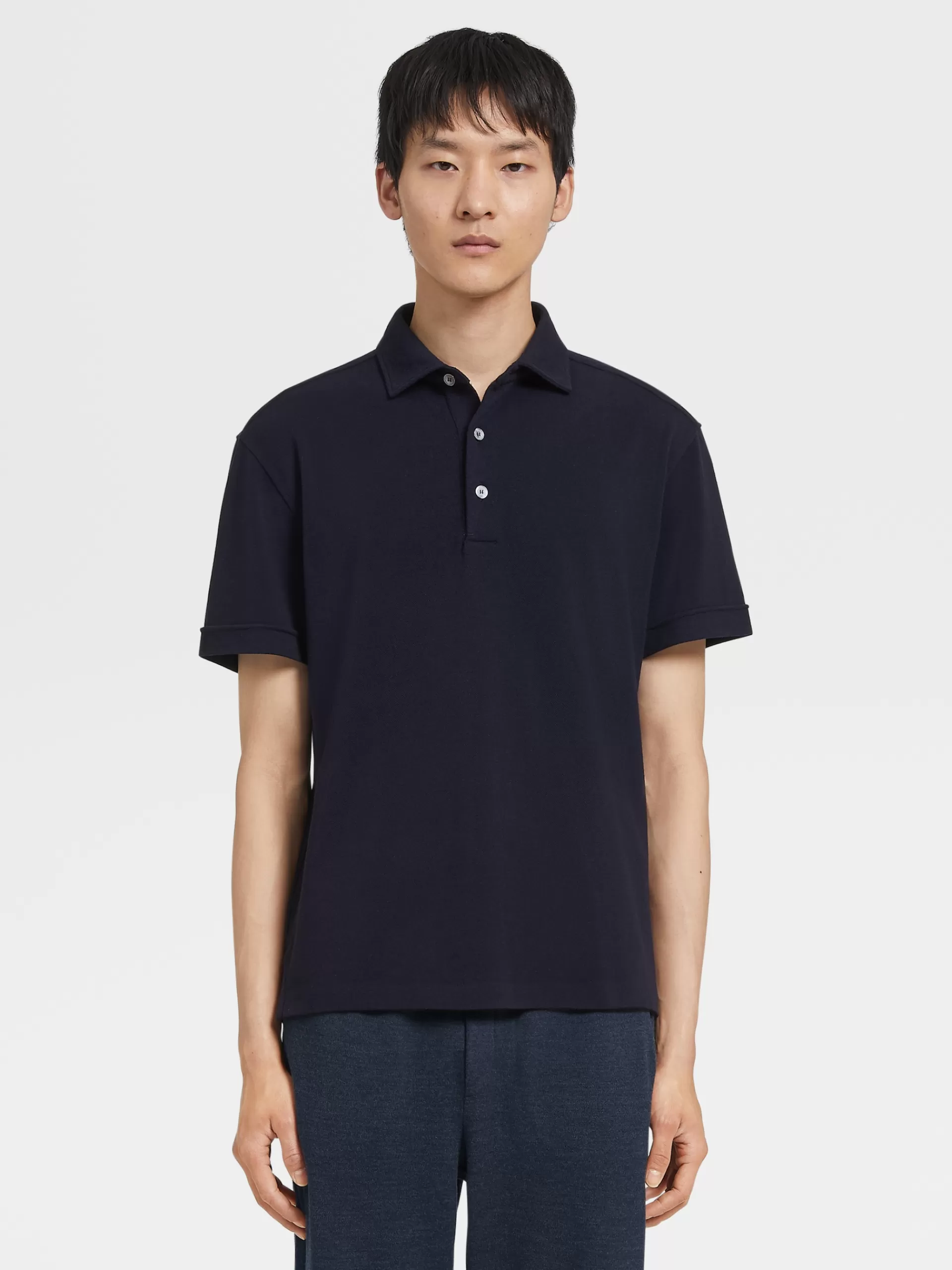 Outlet ZEGNA Polo A Manches Courtes En Laine 12Milmil12 Bleu Marine