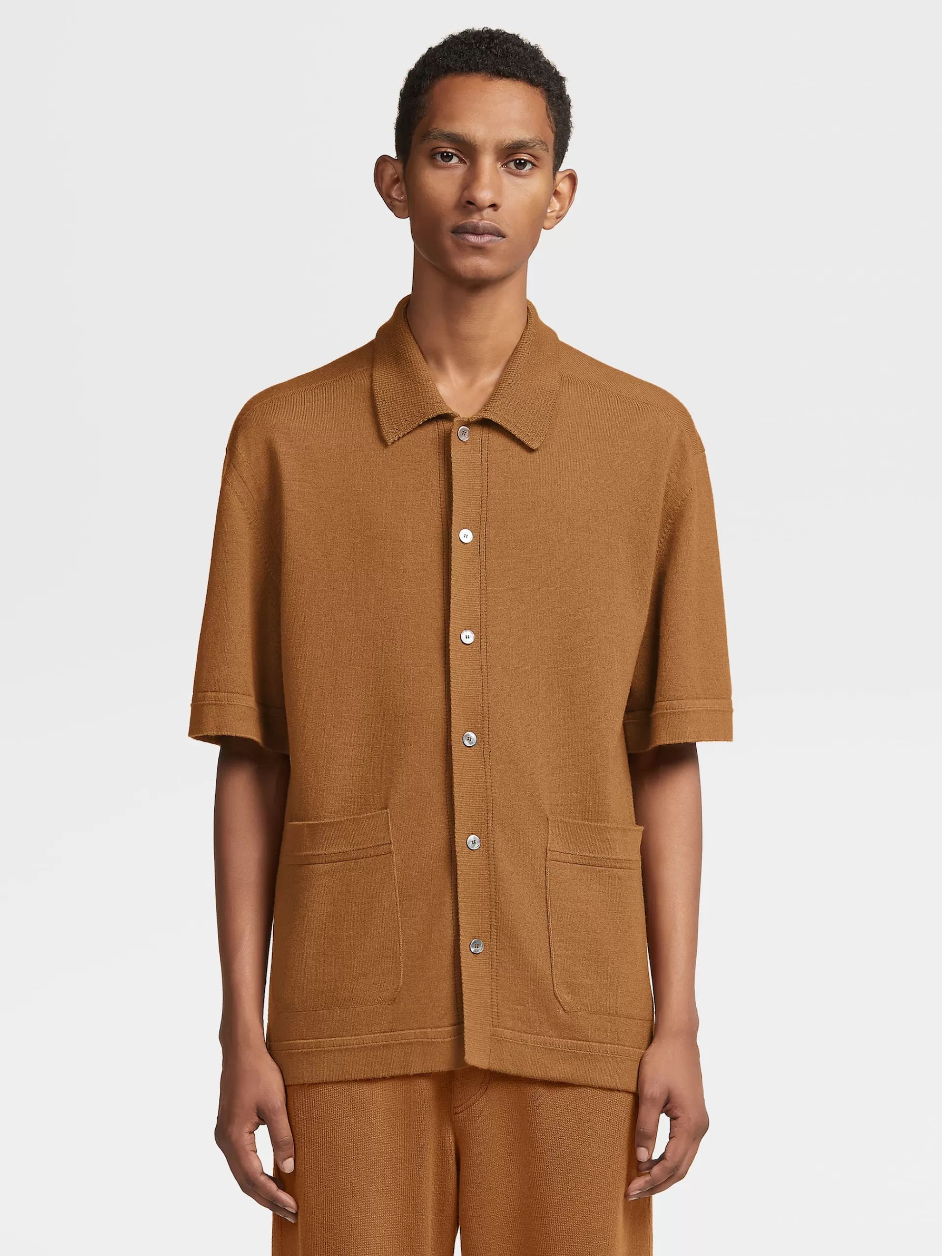 Flash Sale ZEGNA Polo A Manches Courtes En Maille De Cachemire Et Coton Marron Vigogne
