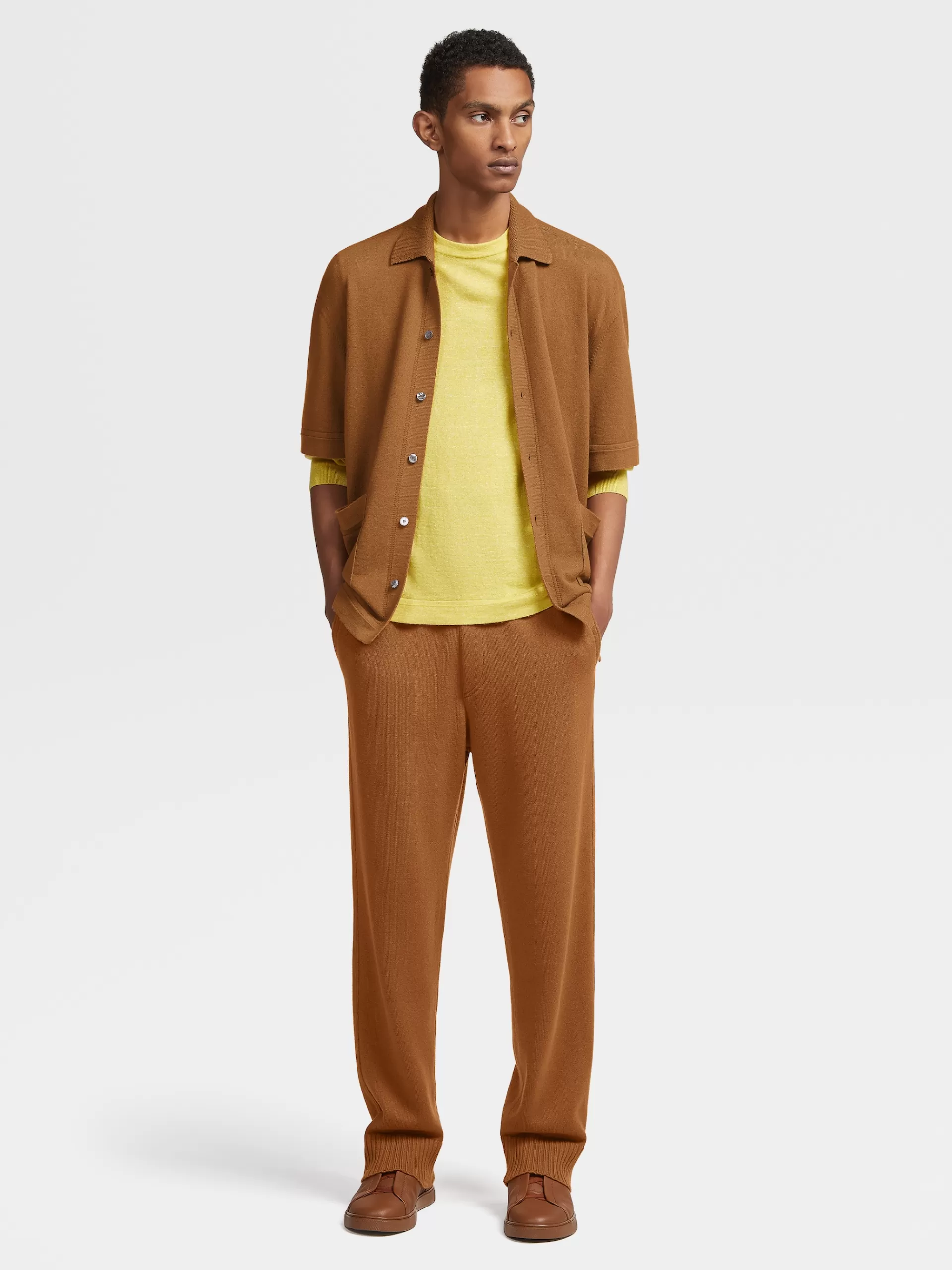 Flash Sale ZEGNA Polo A Manches Courtes En Maille De Cachemire Et Coton Marron Vigogne