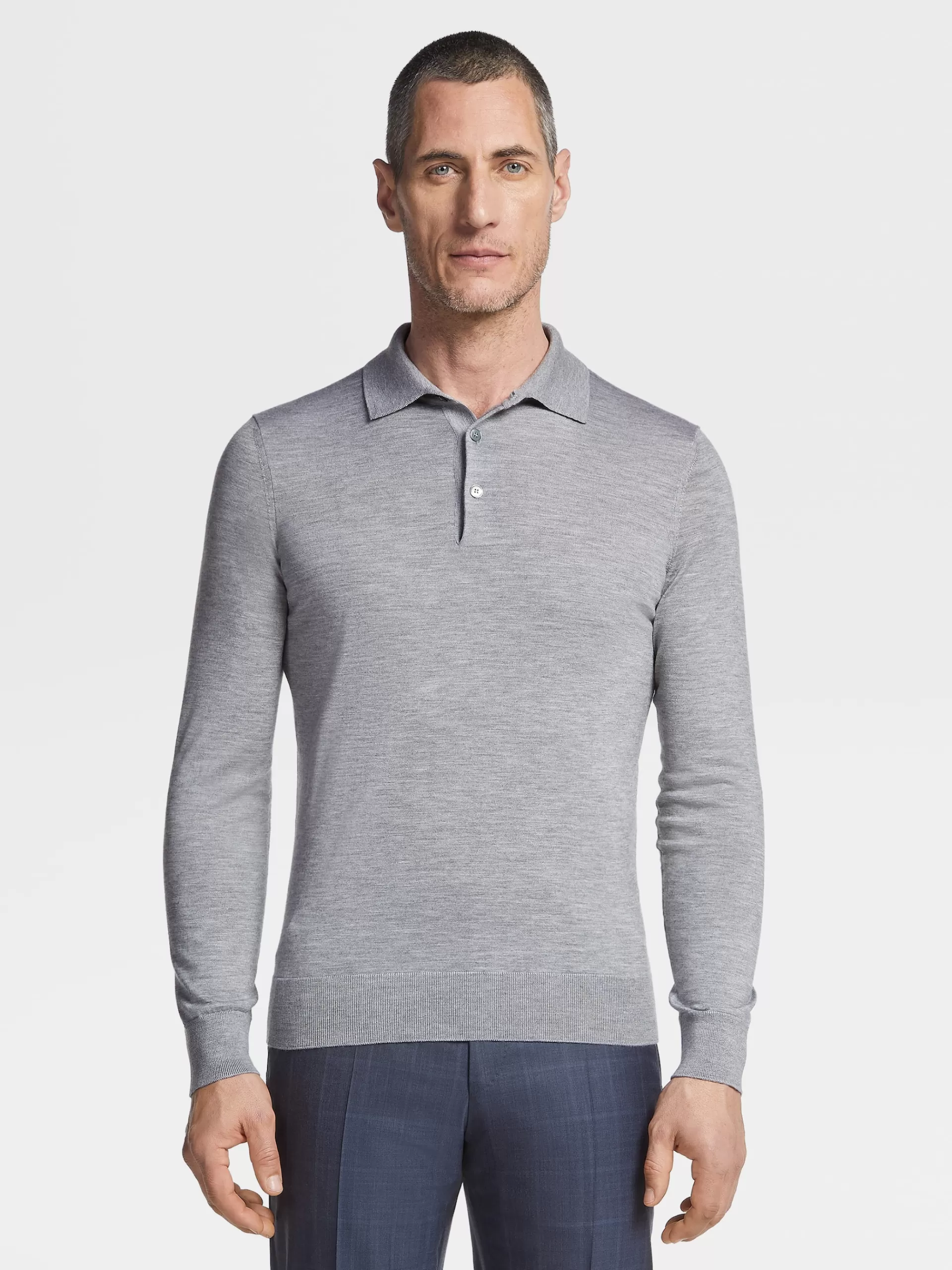 New ZEGNA Polo Cashseta Light Gris Chine