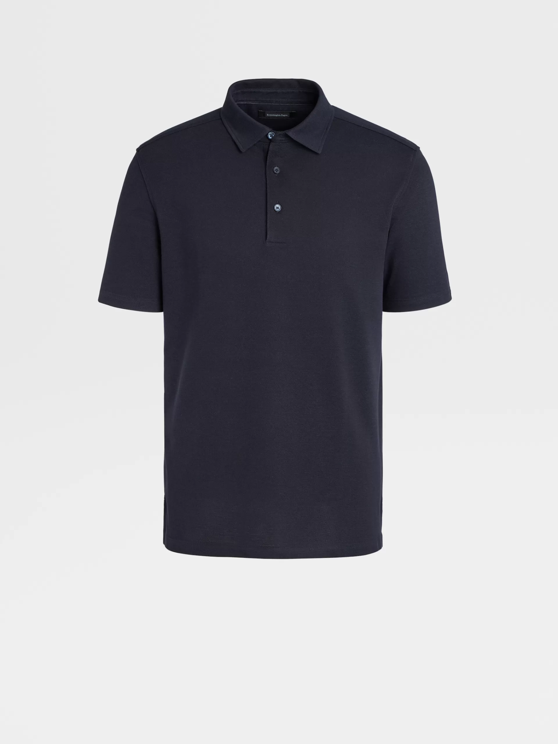 Store ZEGNA Polo Manches Courtes En Coton Et Soie Bleu Marine